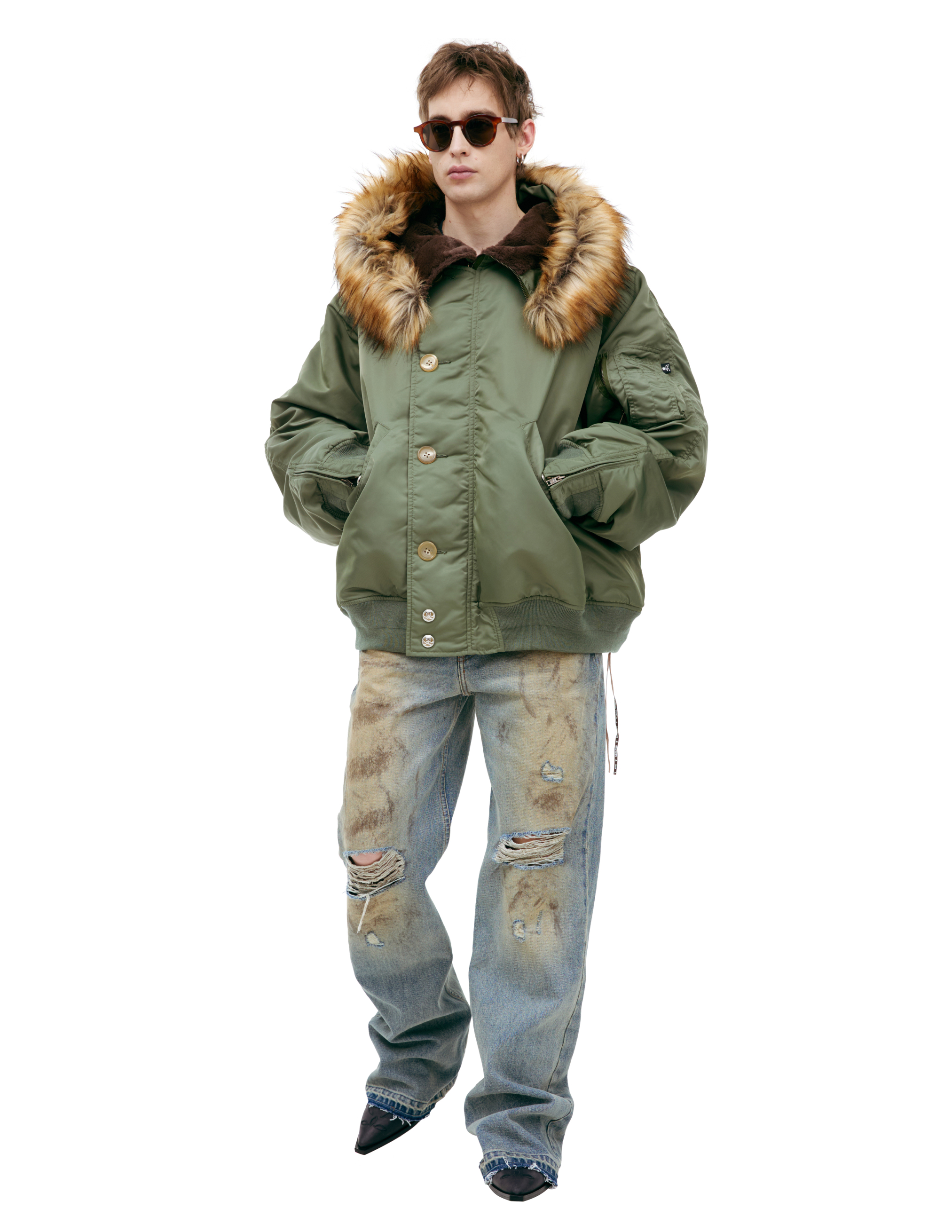 Mastermind Japan Bomber With Furry Hood In Khaki