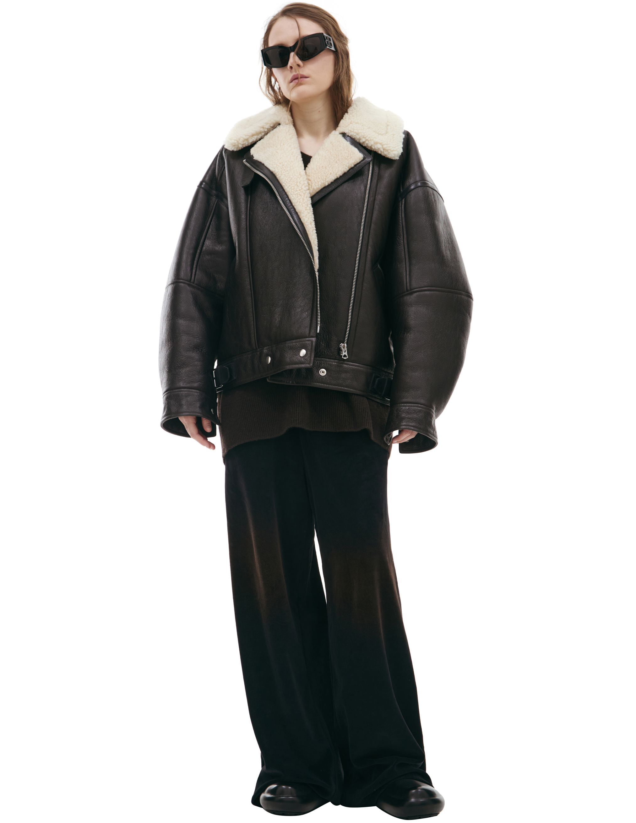 Acne Studios Sheepskin Aviator With Wool In Dark Brown