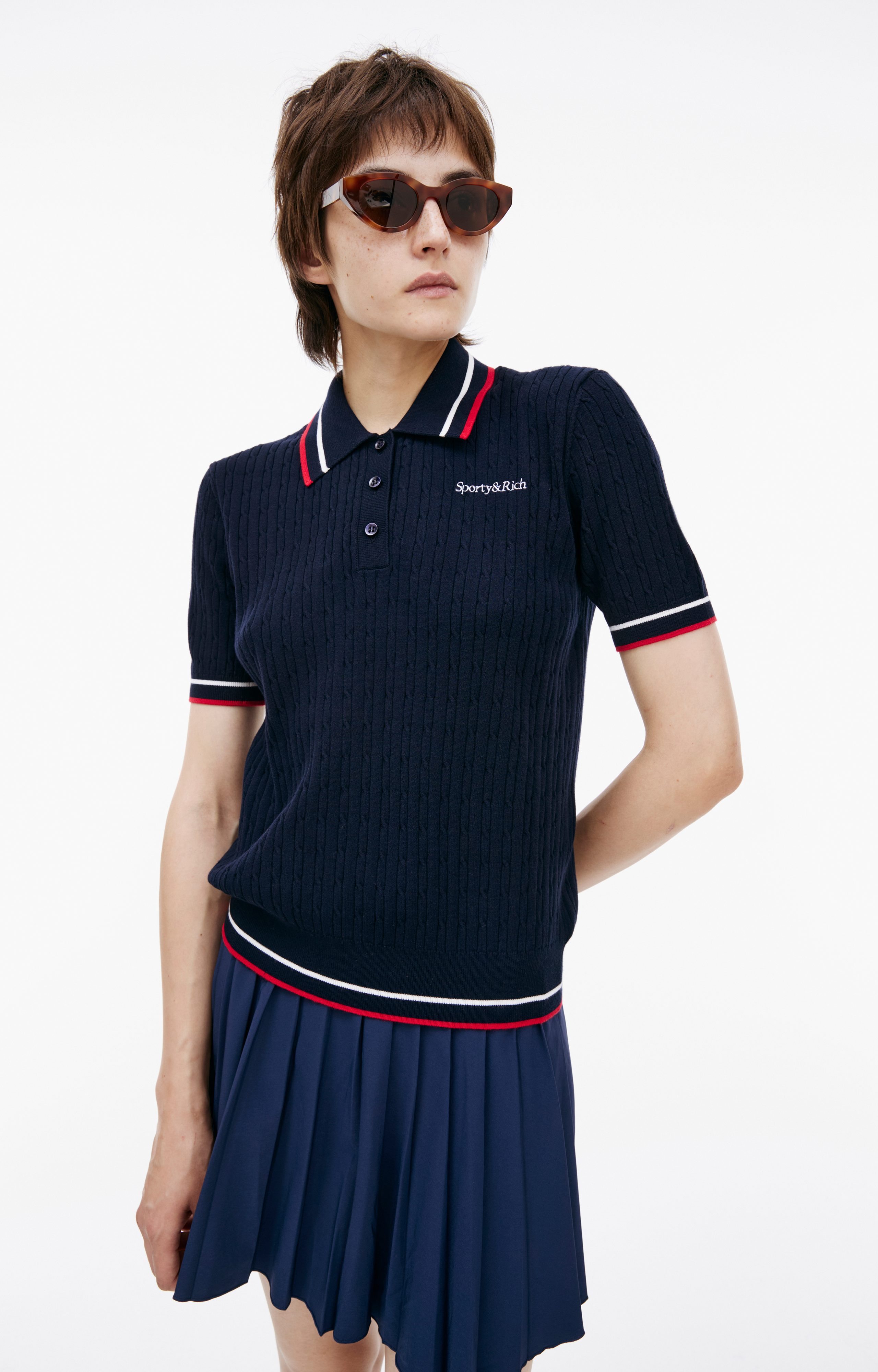 Buy SPORTY & RICH women navy blue embroidered logo polo