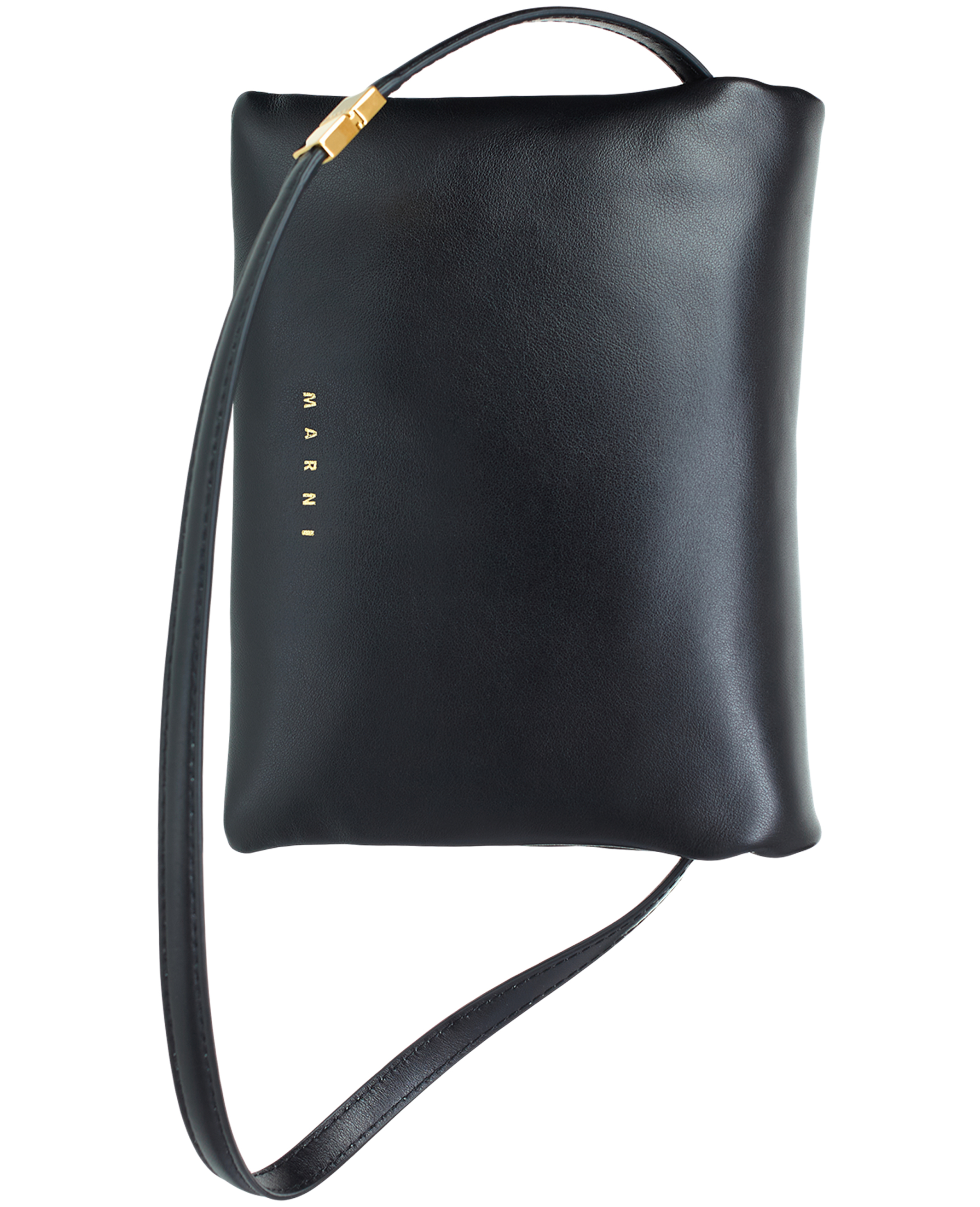 Shop Marni Leather Logo Bag In Black