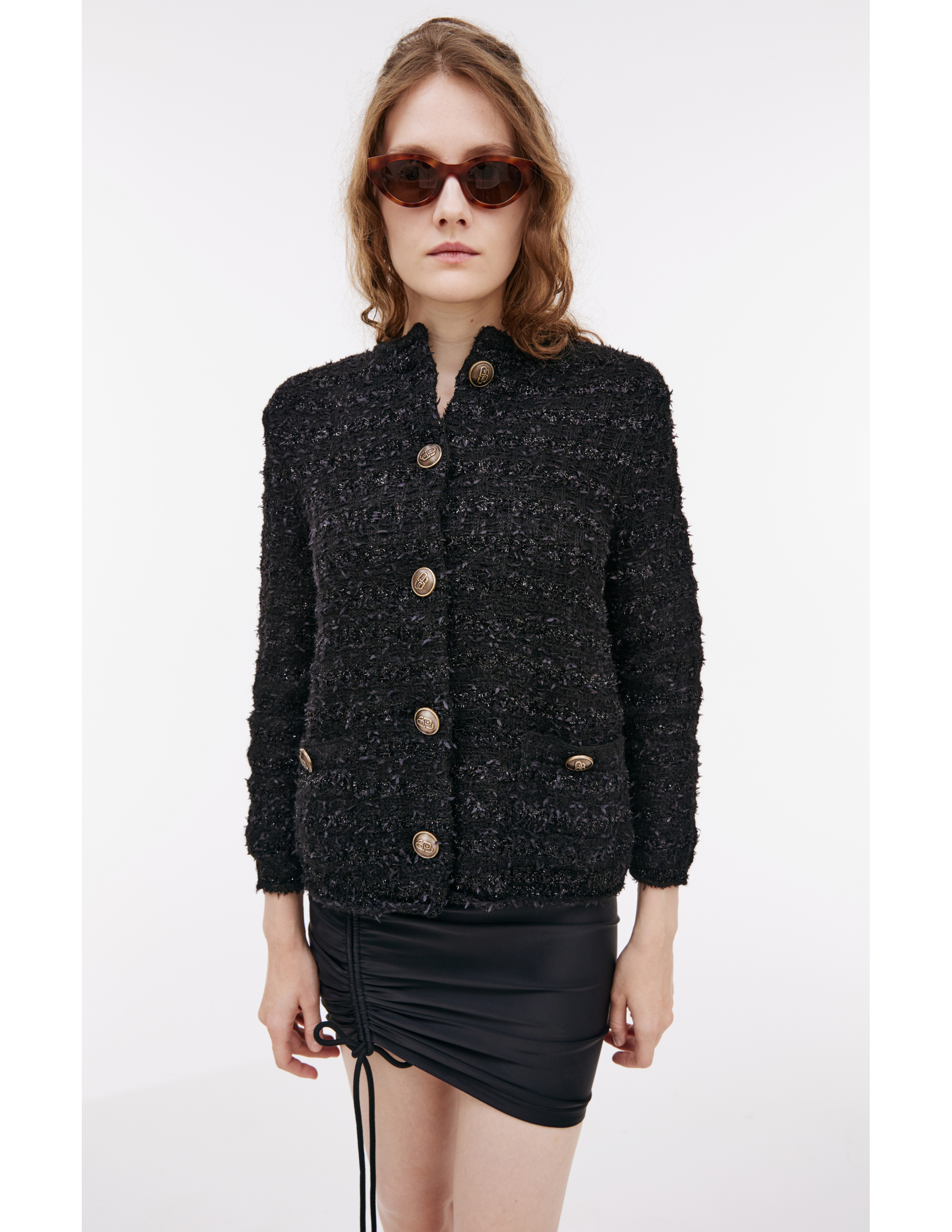 Shop Balenciaga Black Tweed Cardigan