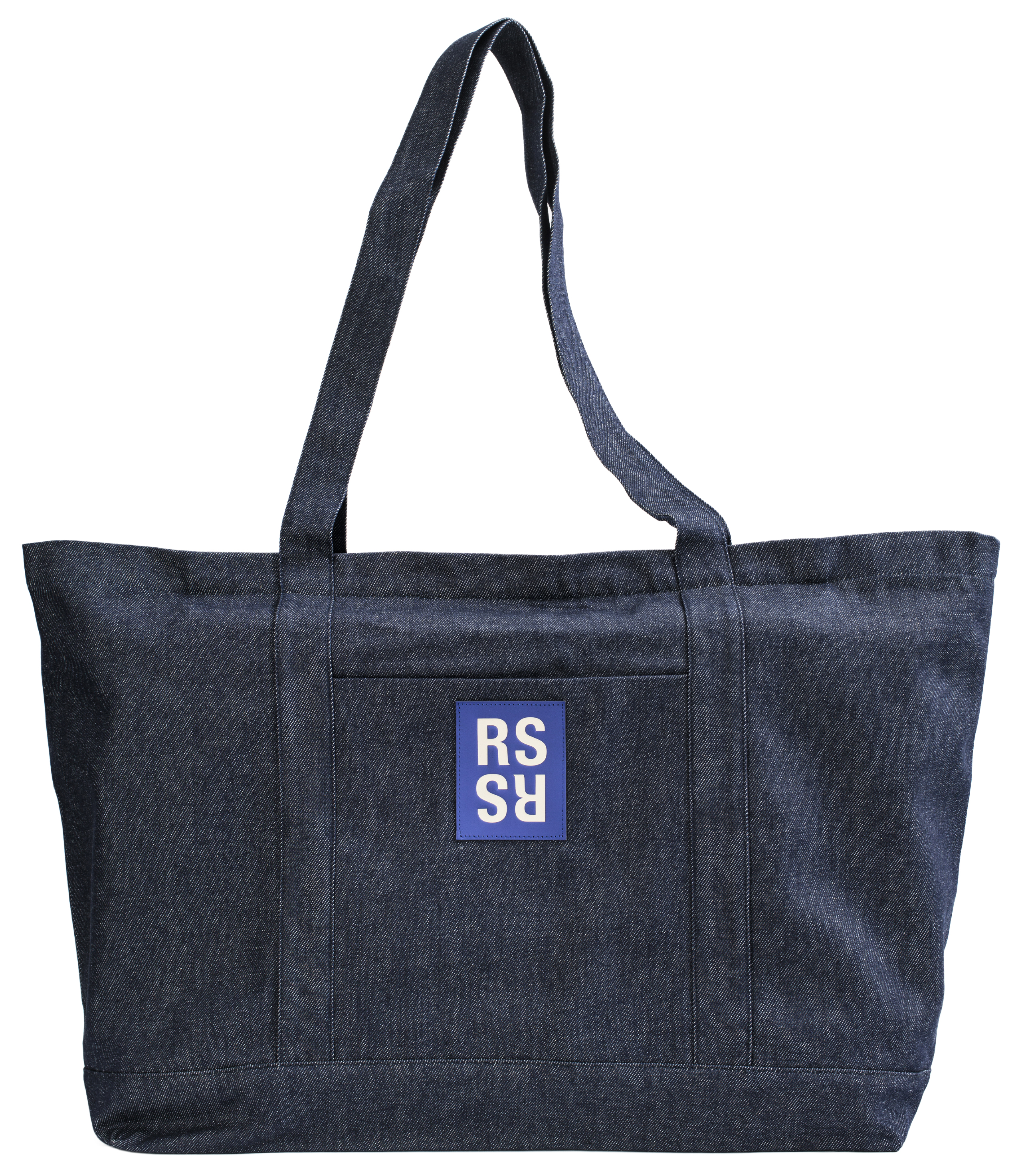 バッグ RAF SIMONS LOGO DENIM TOTE BAG Buy Raf Simons women navy blue denim tote bag for $543