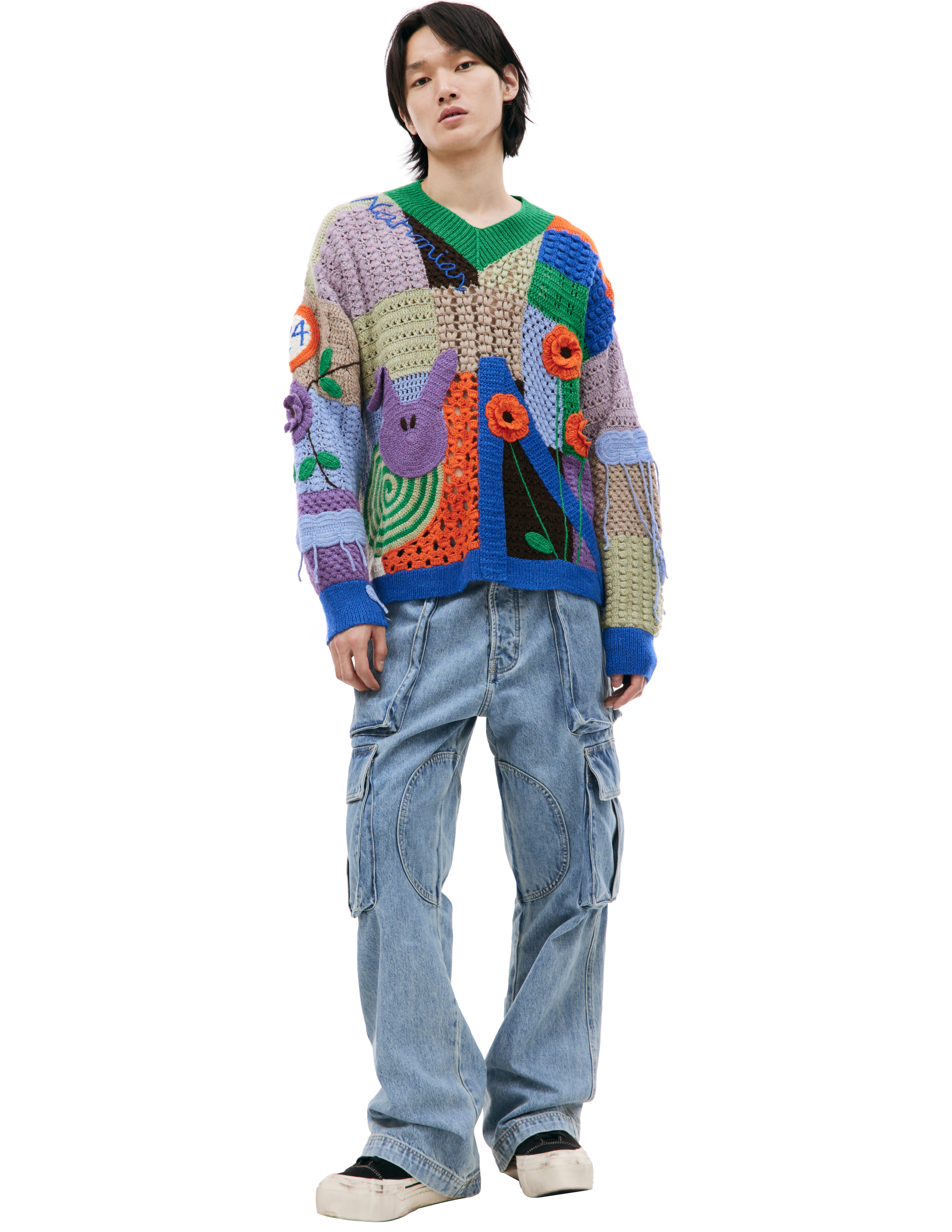 Nahmias Crochet V-neck Sweater In Multicolor