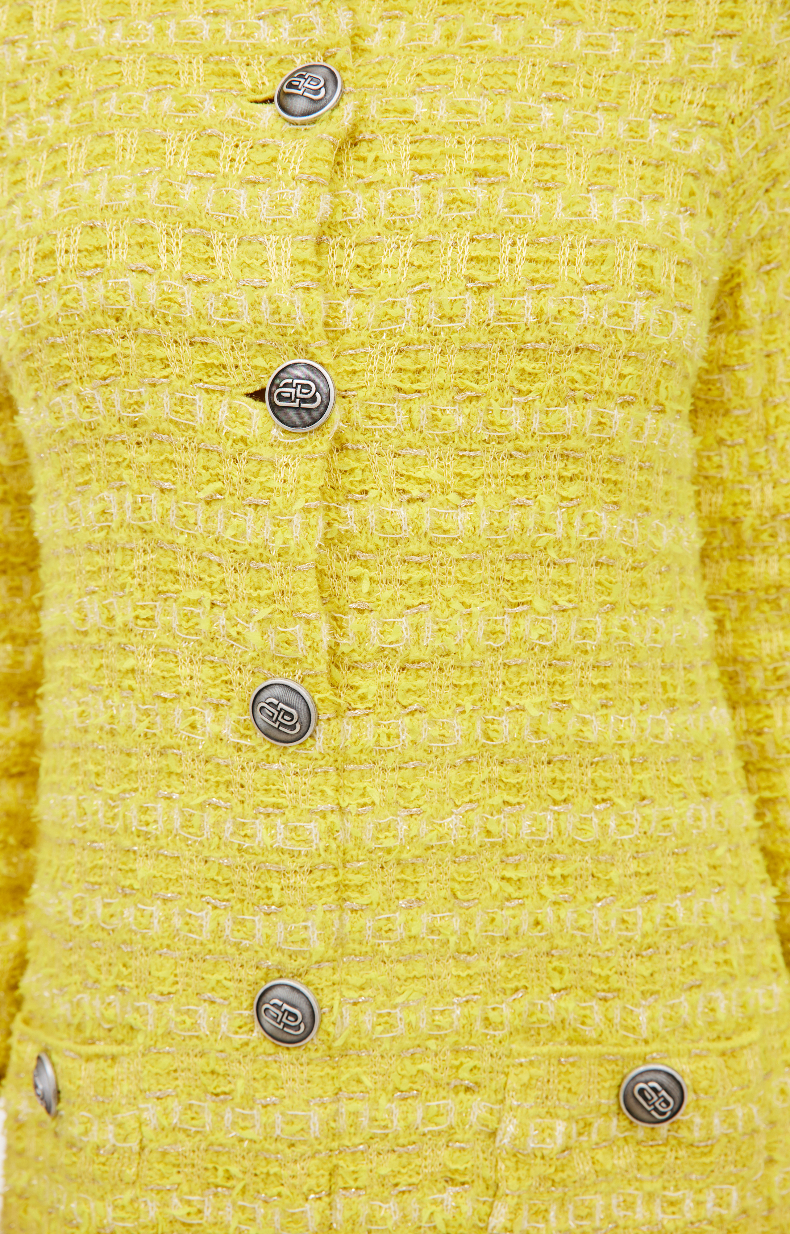 Buy Balenciaga women yellow tweed midi dress for $2,910