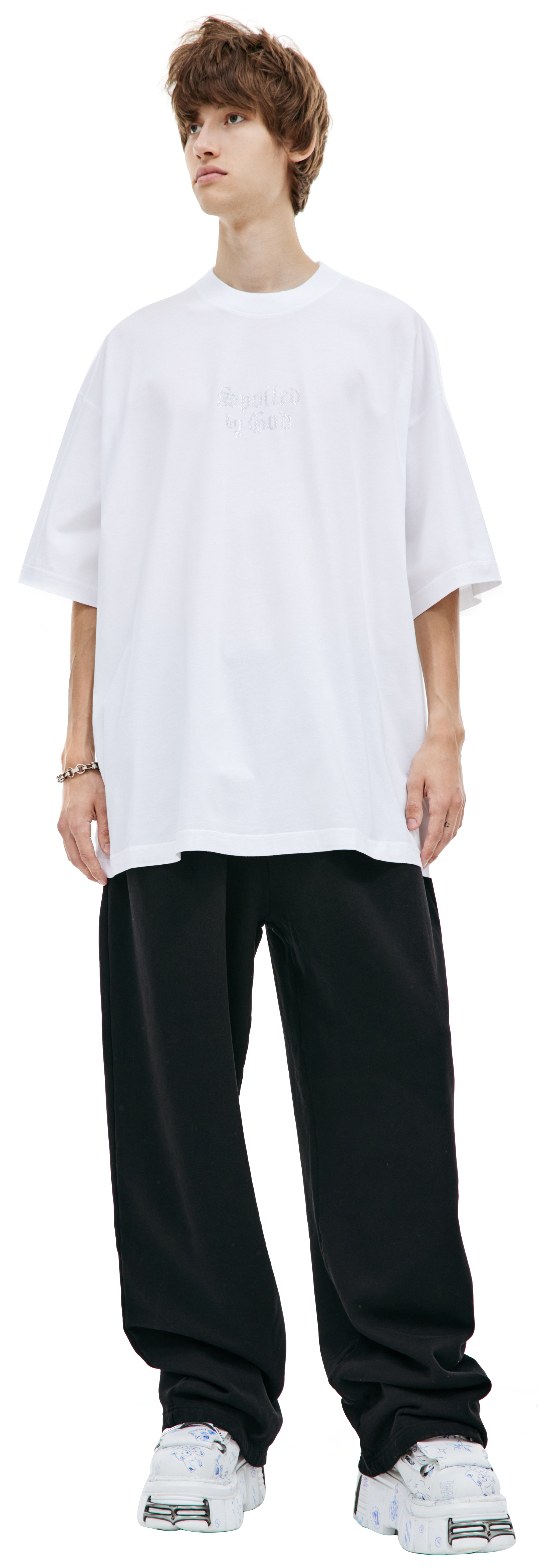 Buy VETEMENTS men white 'spoiled by god' t-shirt for $358