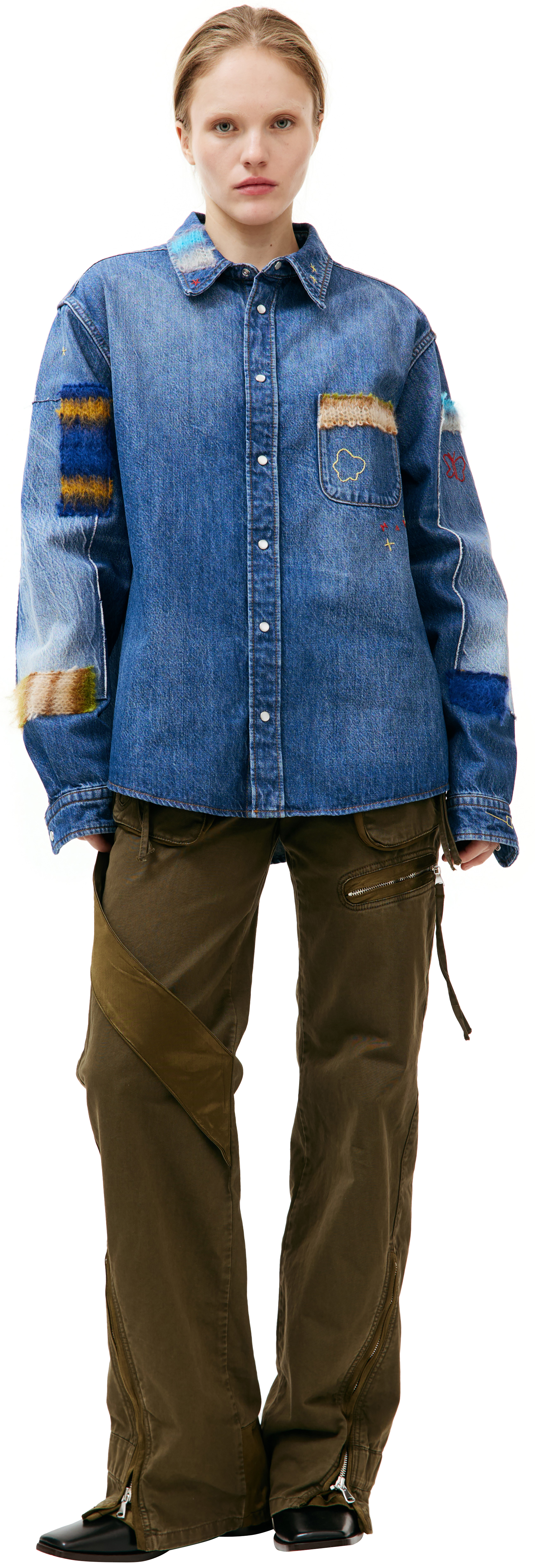 Buy Marni women blue patchwork denim shirt for $455 online