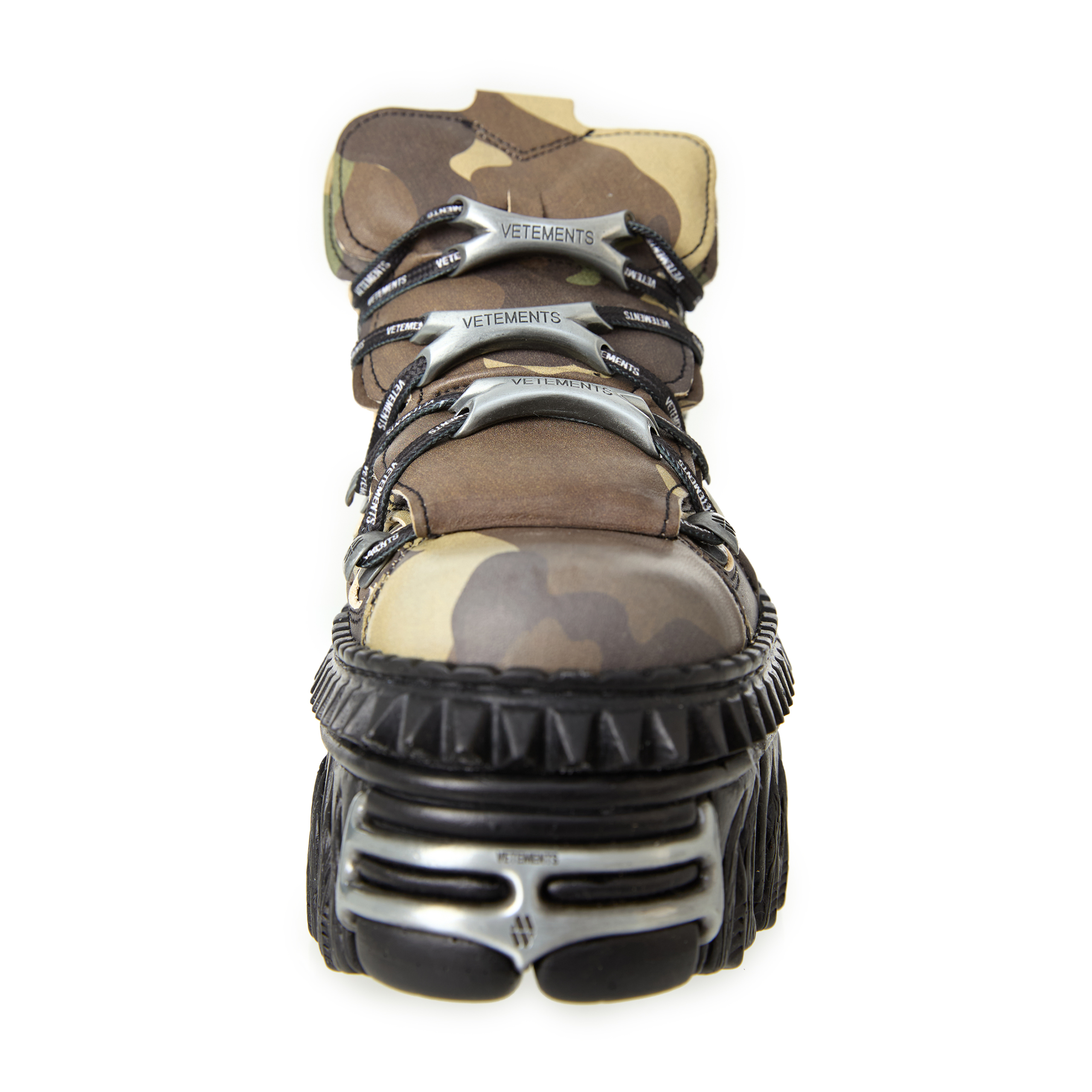 Vetements New Rock Embellished Camouflage-print Leather Platform Sneakers In Khaki