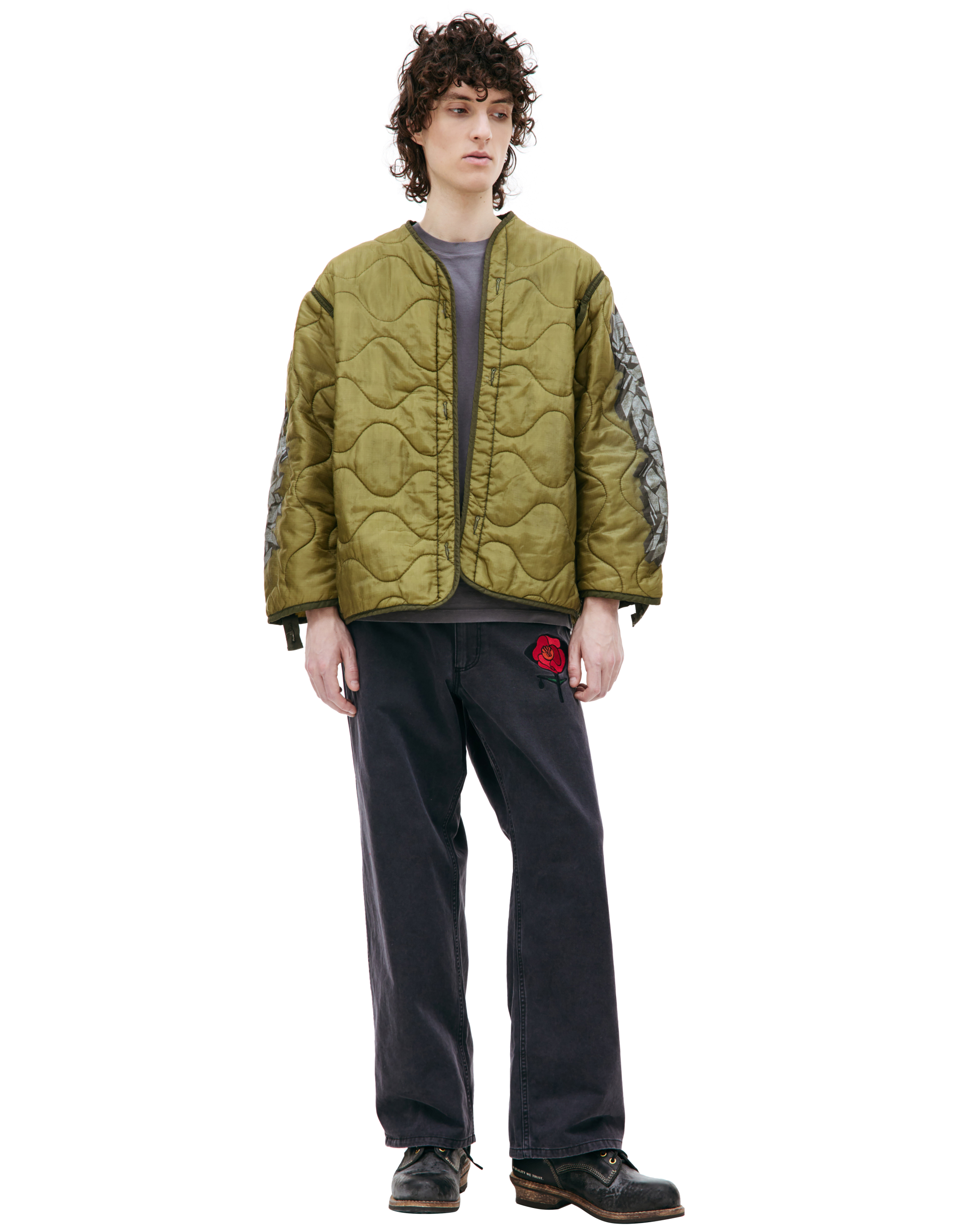 Children Of The Discordance Quilted Jacket With Graffiti Print In Green