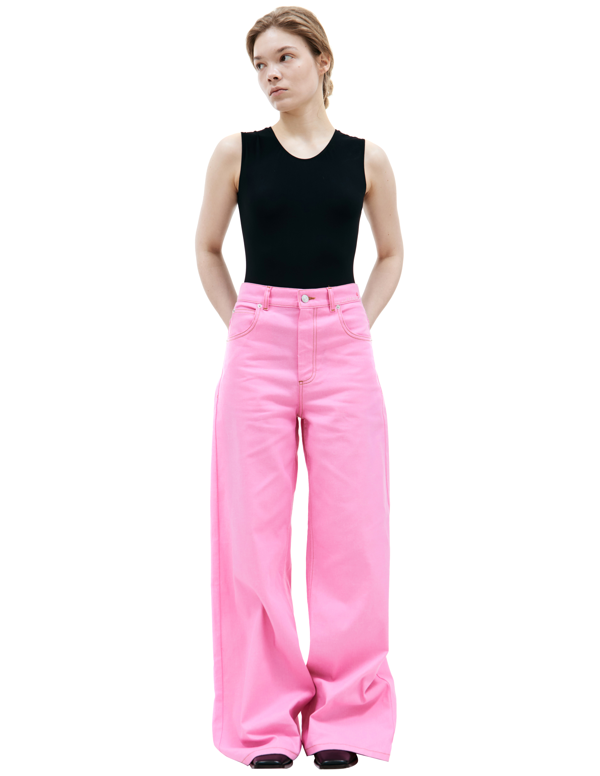 Shop Marni Embroidered Logo Jeans In Pink