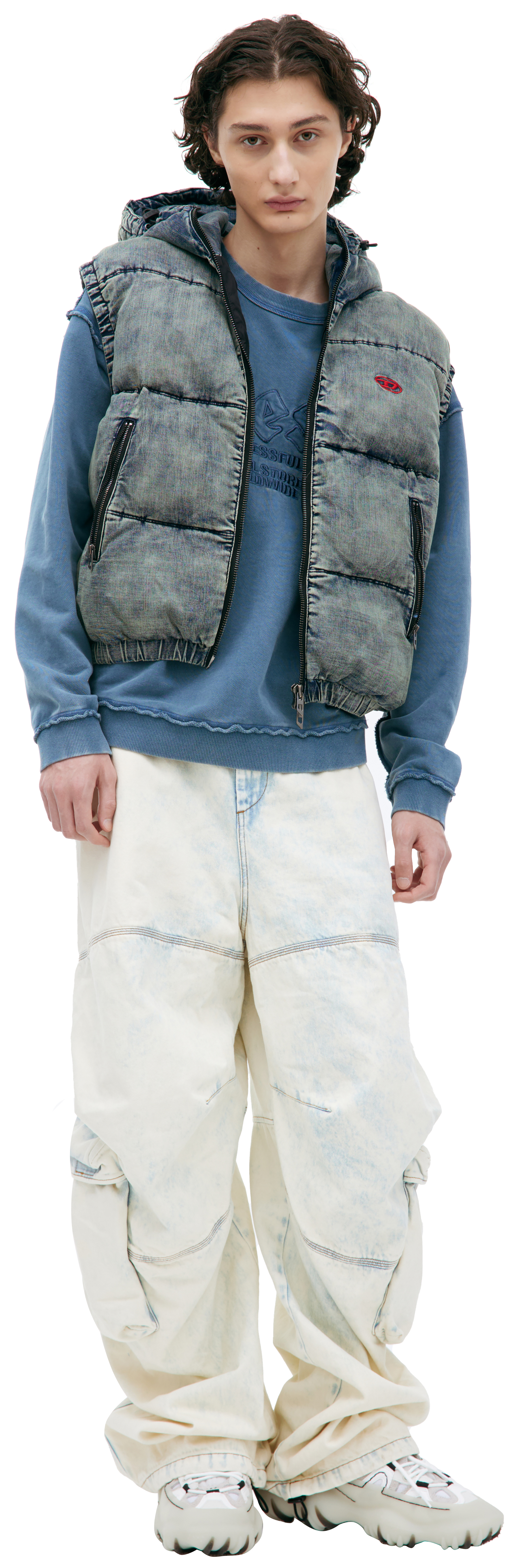 Buy Diesel men blue monoprint down vest for $278 online on