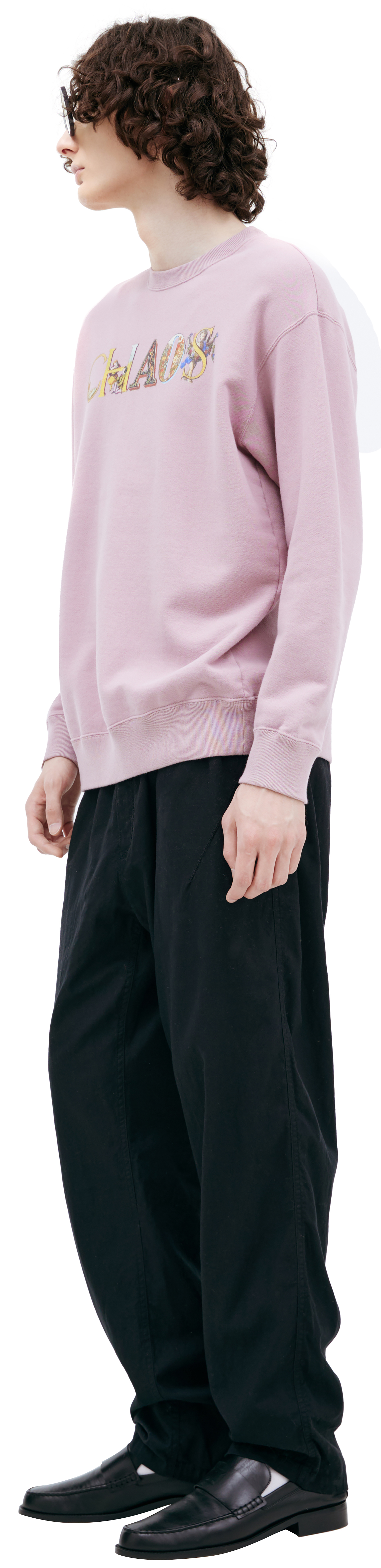 Buy Undercover men pink 'chaos' print sweatshirt for $198