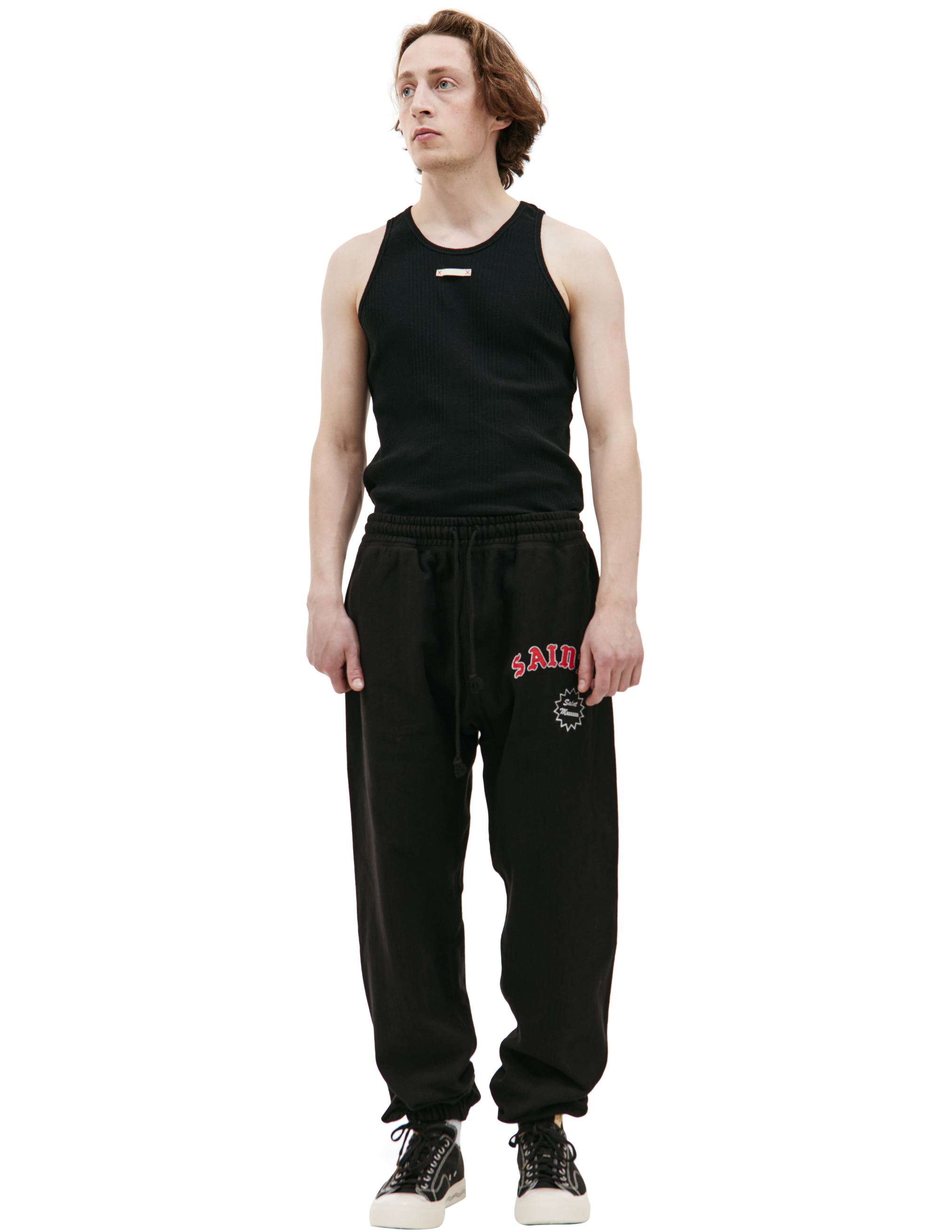 Shop Saint Michael Logo Printed Sweatpants In Black