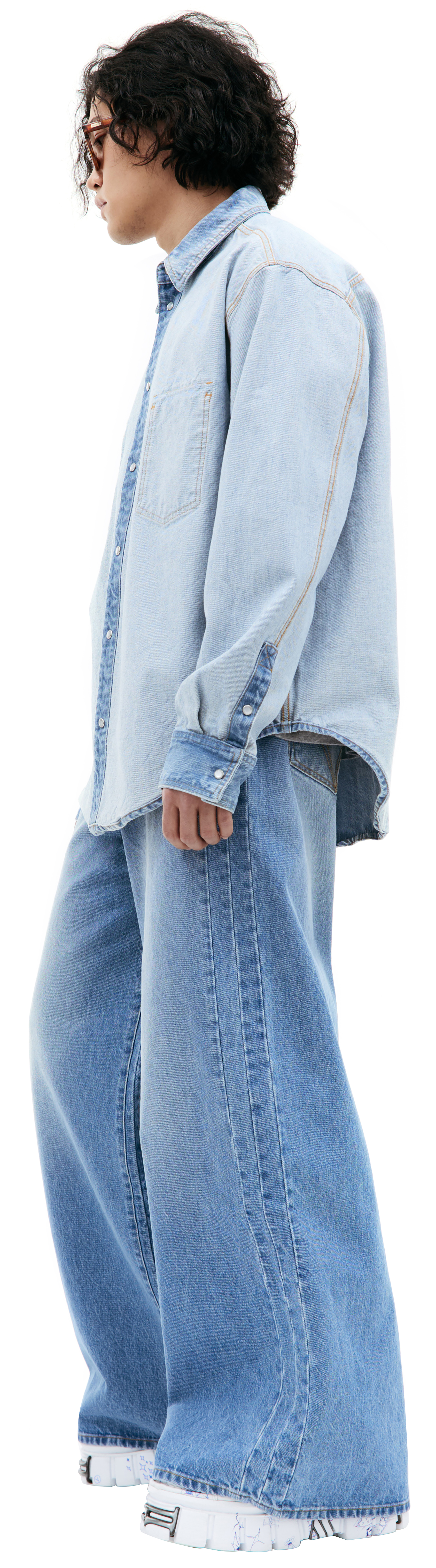 Buy VETEMENTS men blue inside-out denim shirt for $840 online on