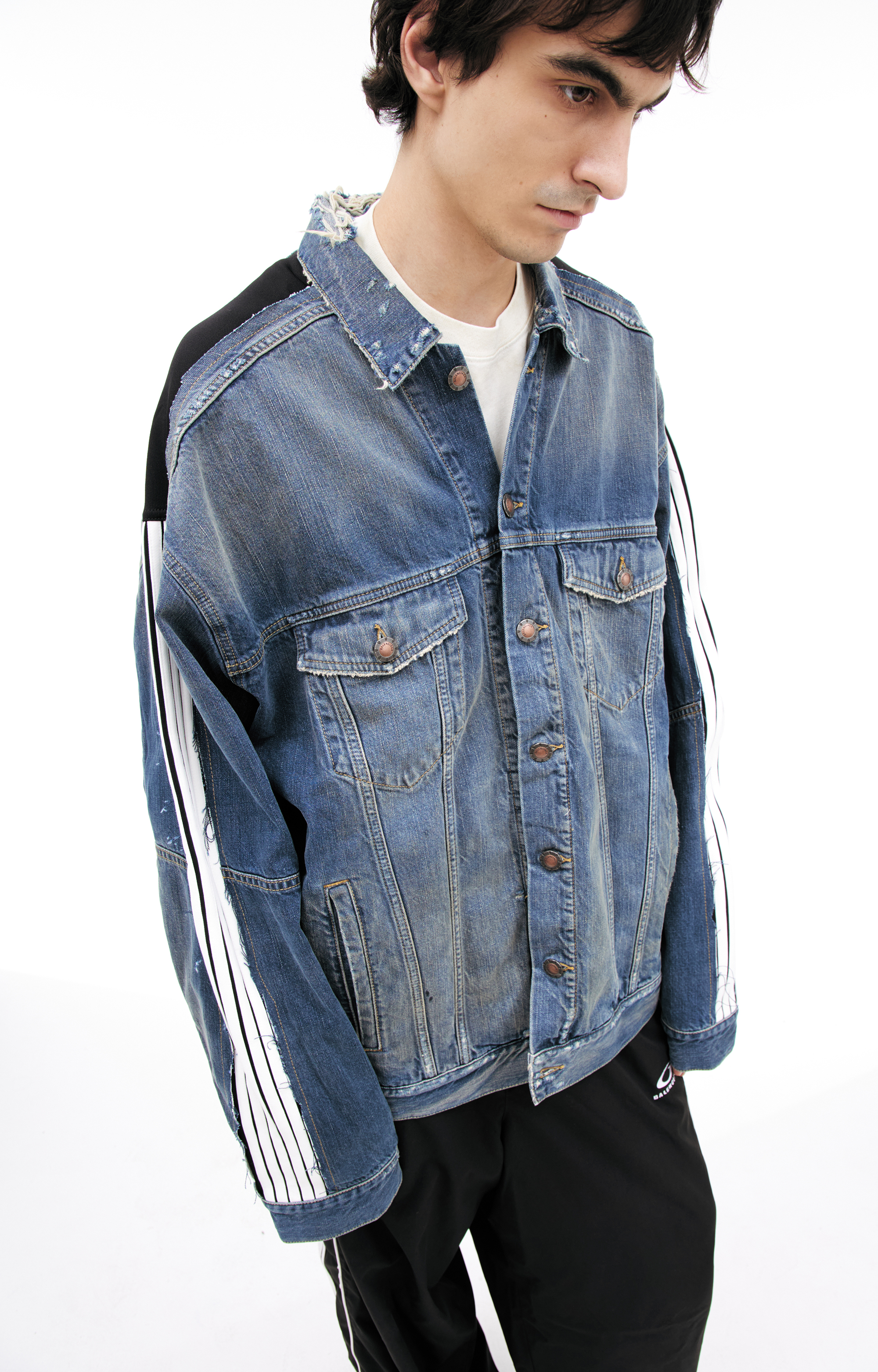 Buy Balenciaga men blue denim jacket with stripes for €3,635