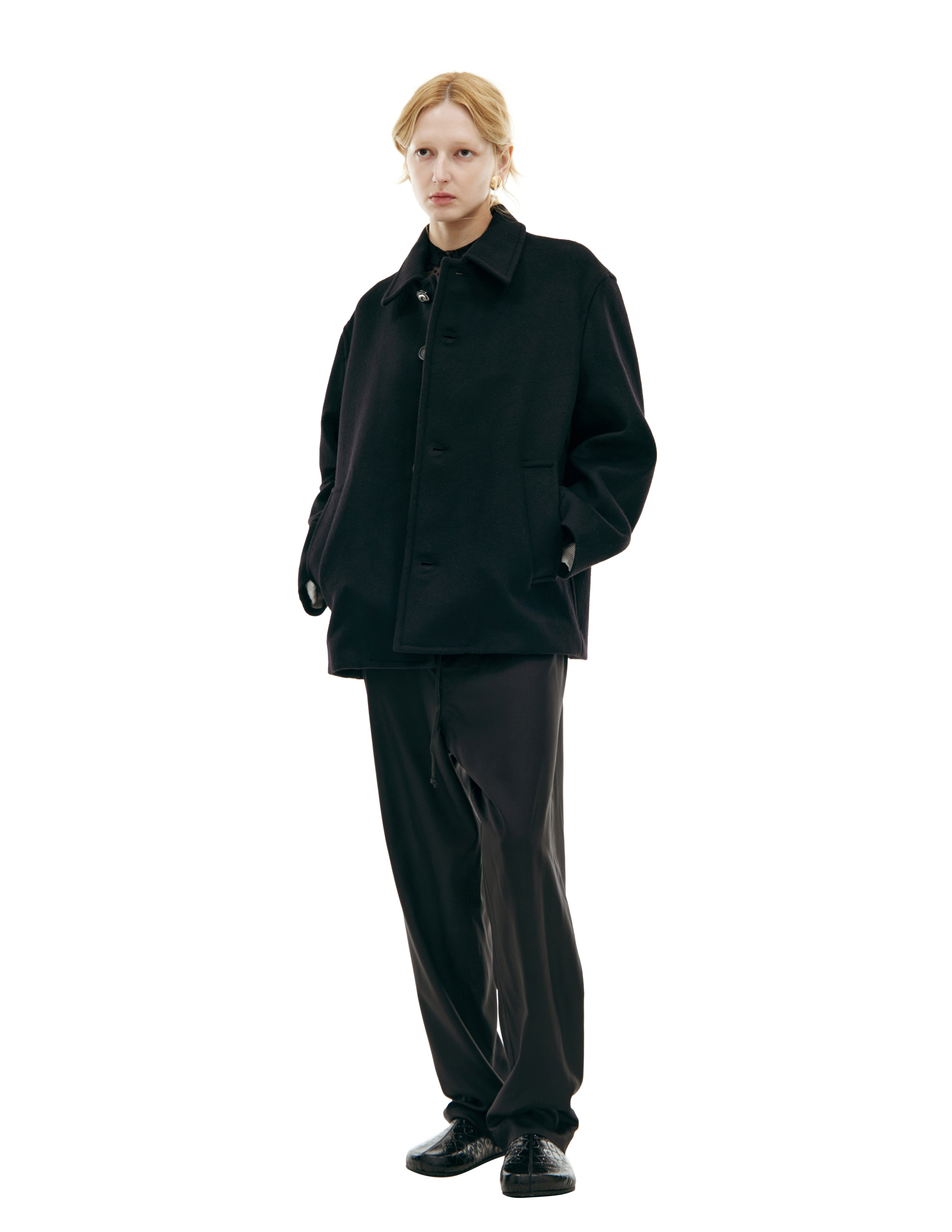 Marine Serre Wool Buttoned Coat In Black