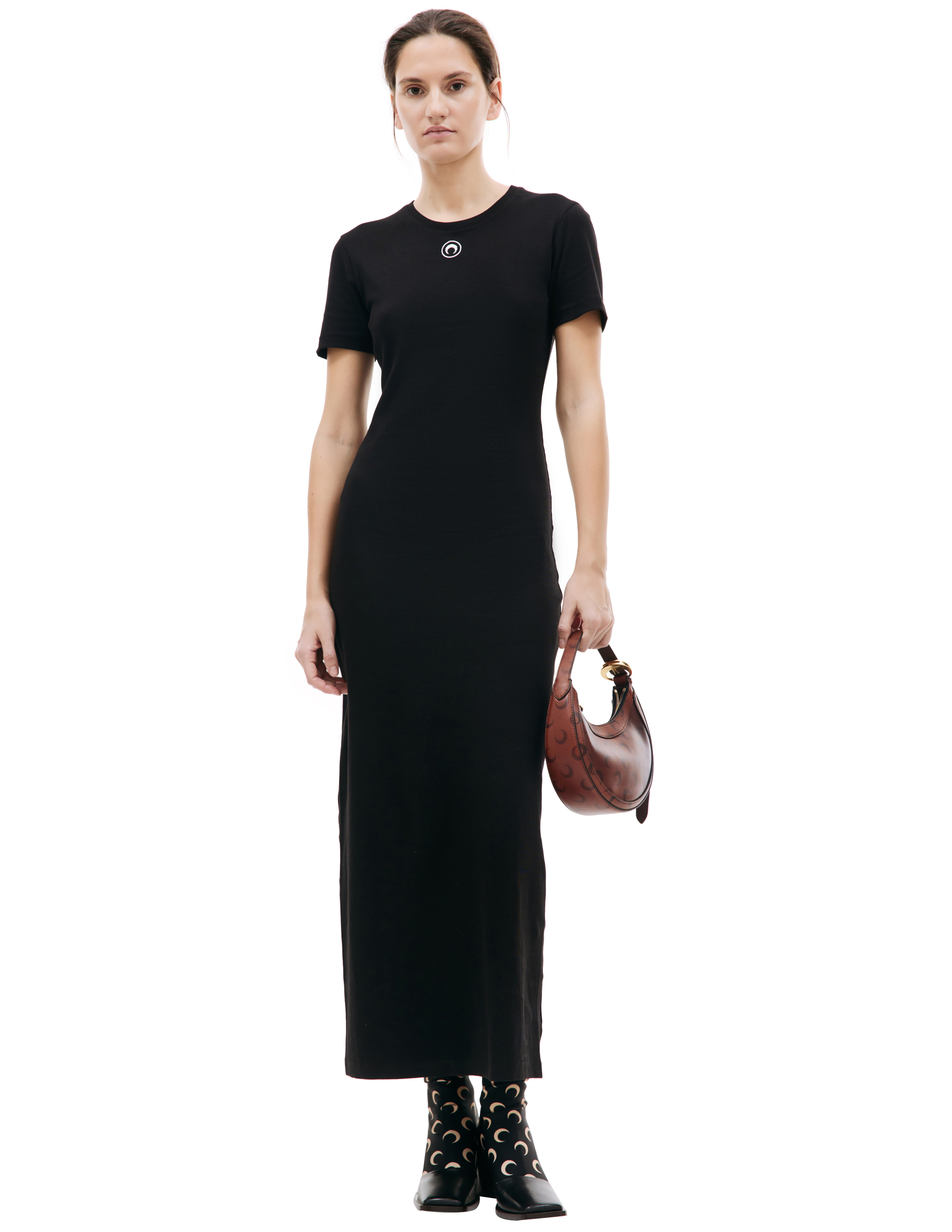 Shop Marine Serre Embroidered Logo Maxi Dress In Black