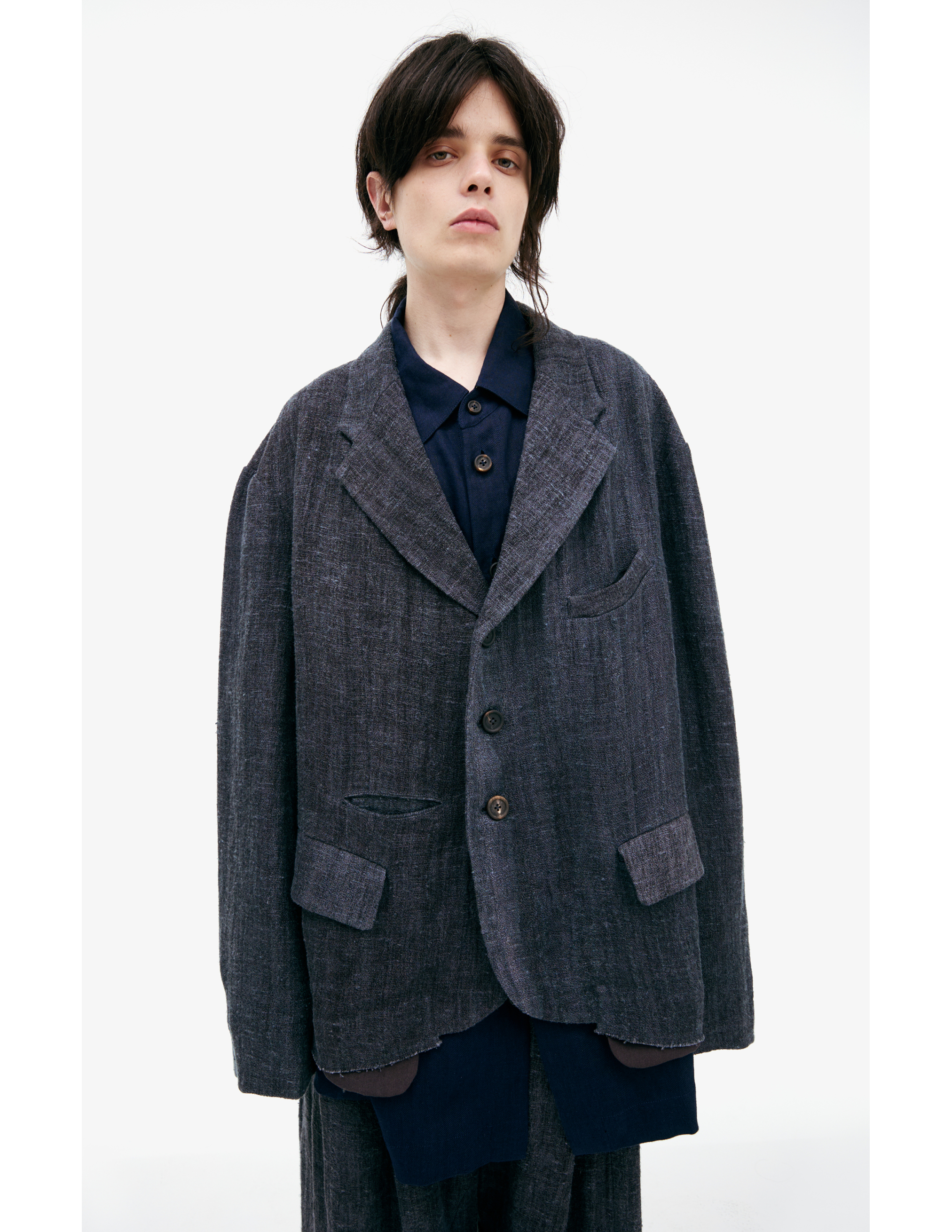 Ziggy Chen Single-breasted Linen Jacket In Black