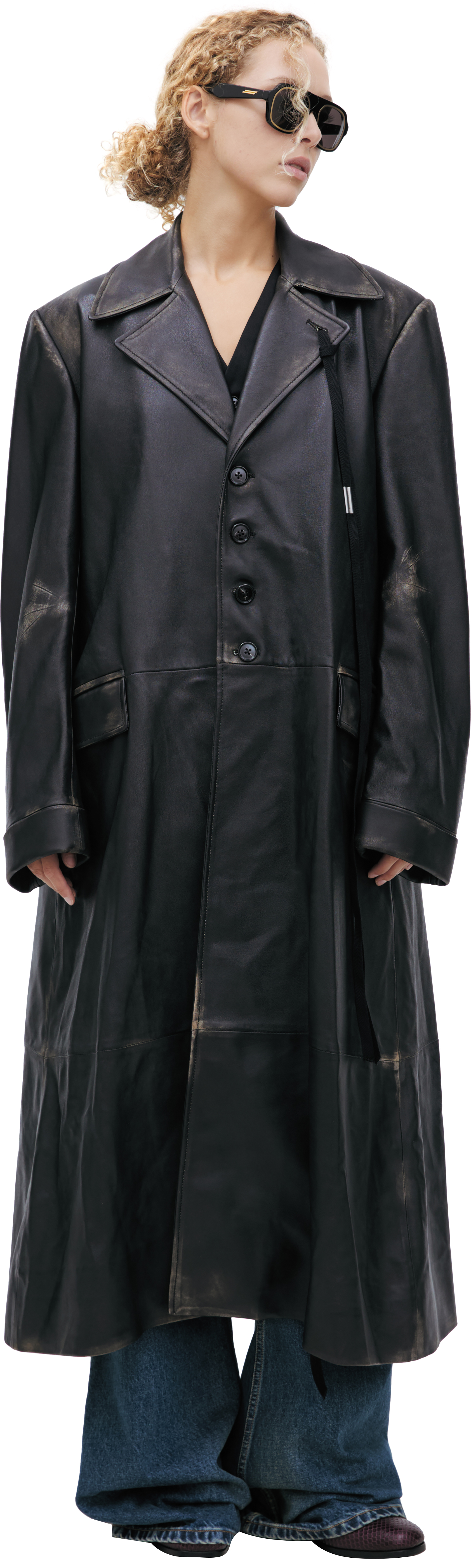 Buy Ann Demeulemeester women black ailo leather coat for $9,120