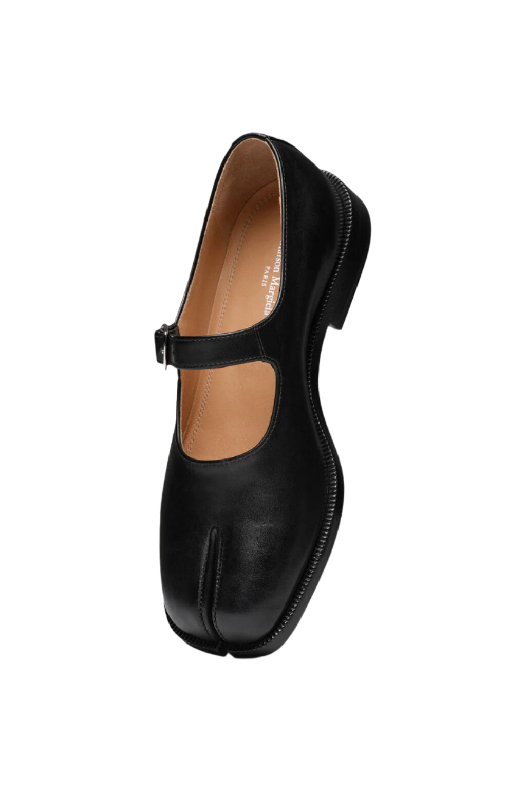 Maison Margiela Tabi Mary Jane Ballet Flat In Brushed Leather In Black