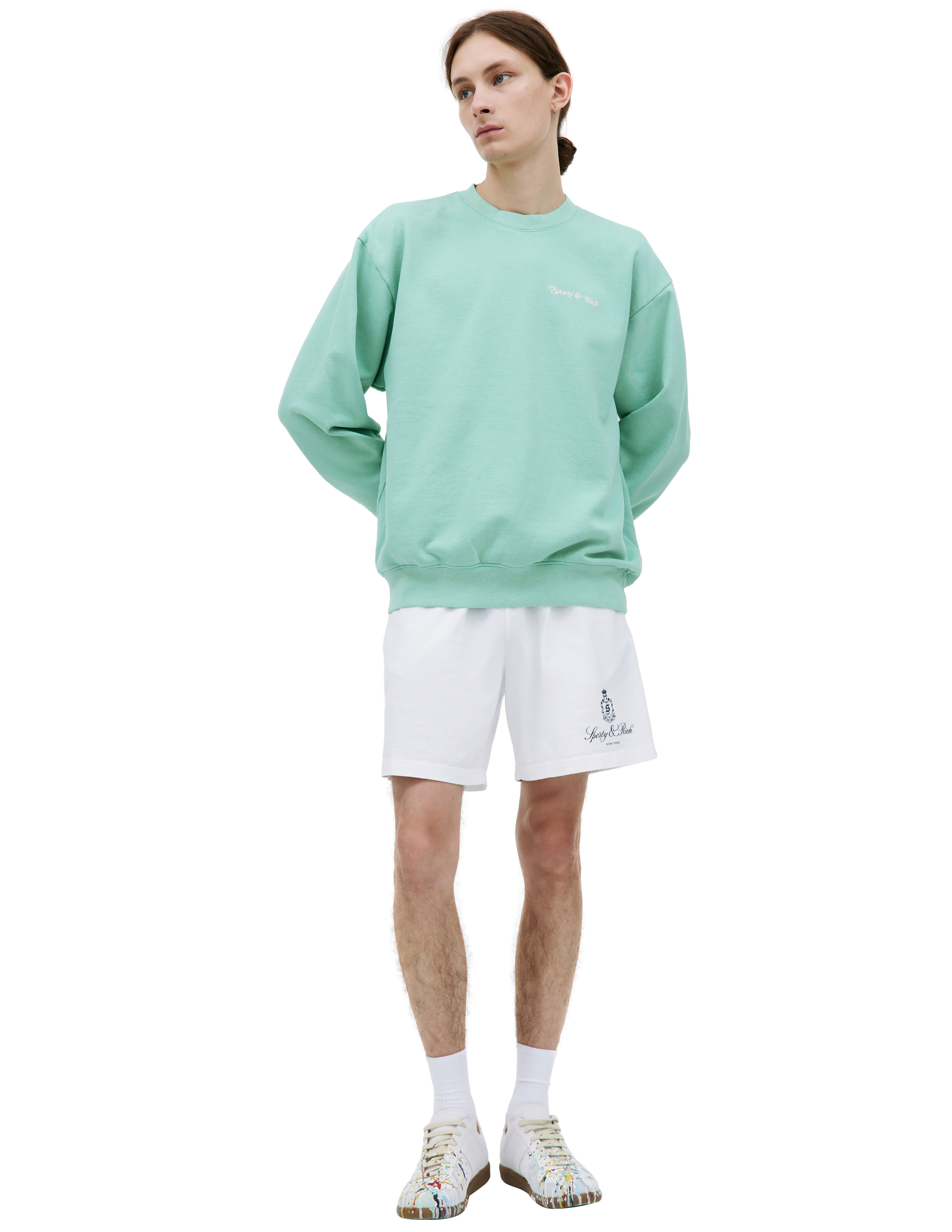 Shop Sporty And Rich 'self Love Club' Printed Sweatshirt In Light Green