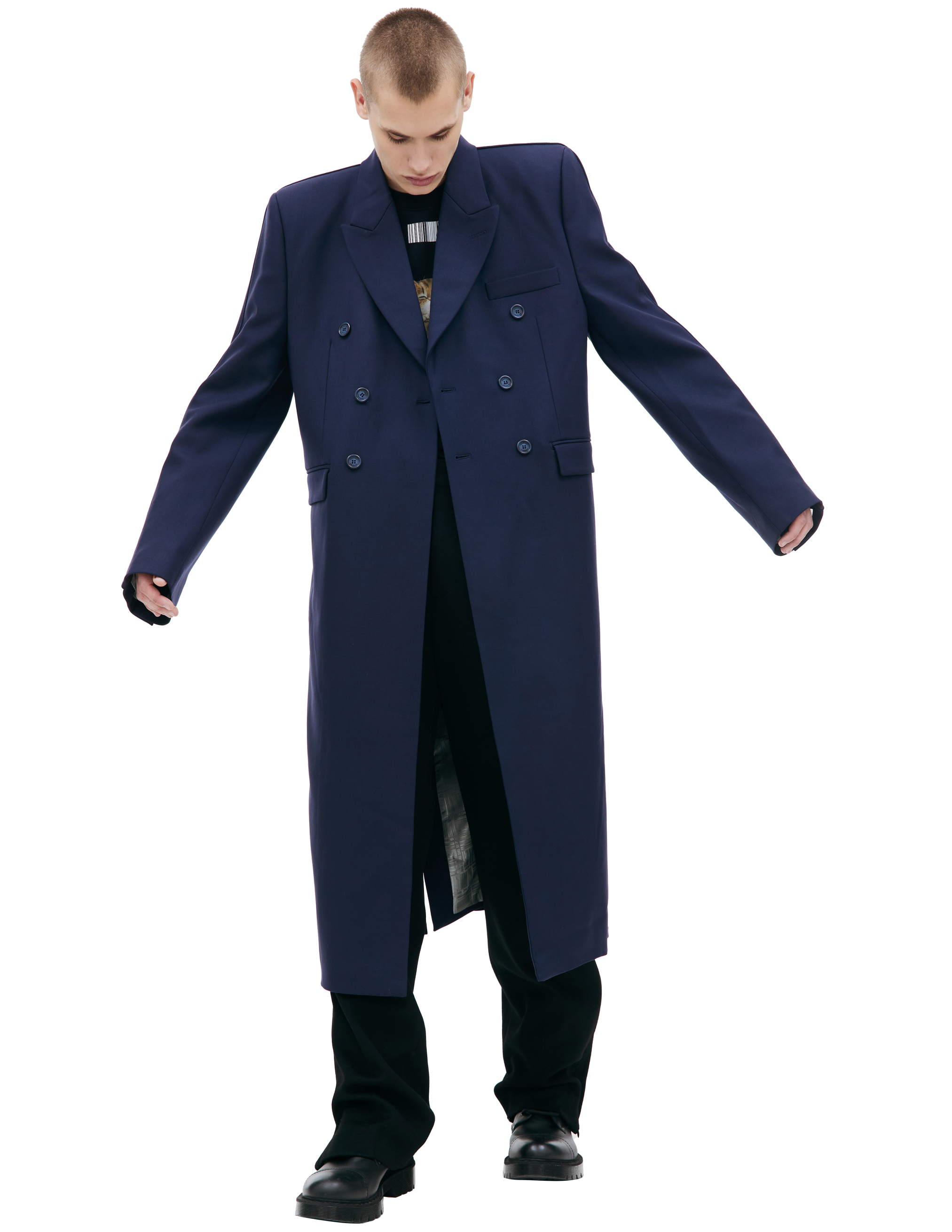 Vtmnts Wool Double-breasted Coat In Navy Blue