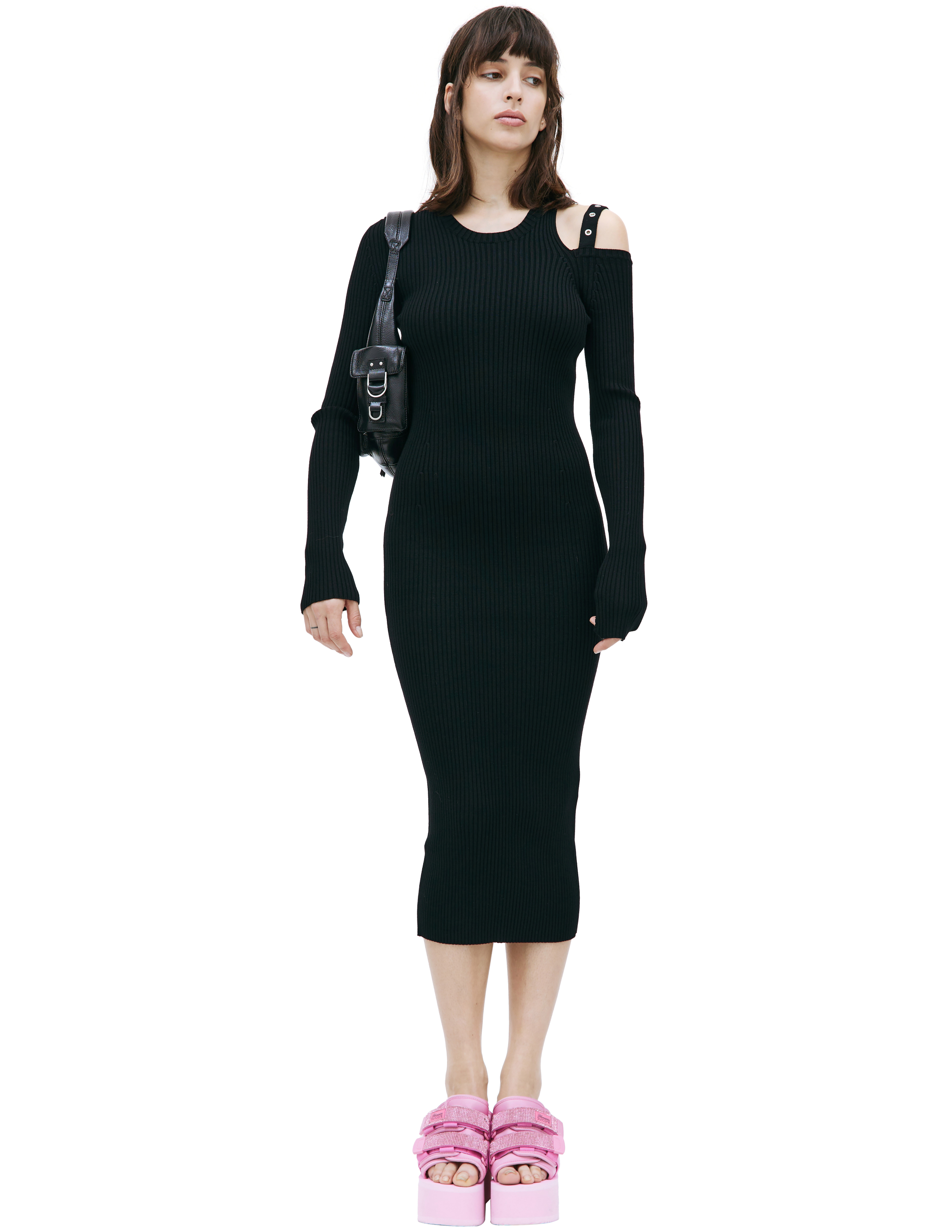Shop Blumarine Knit Rib Midi Dress In Black