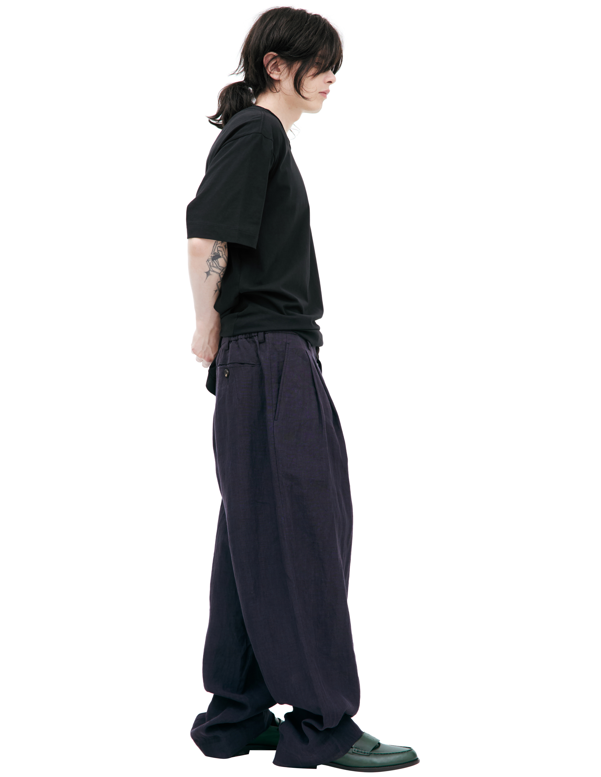 Ziggy Chen Wide Leg Checkered Trousers In Blue