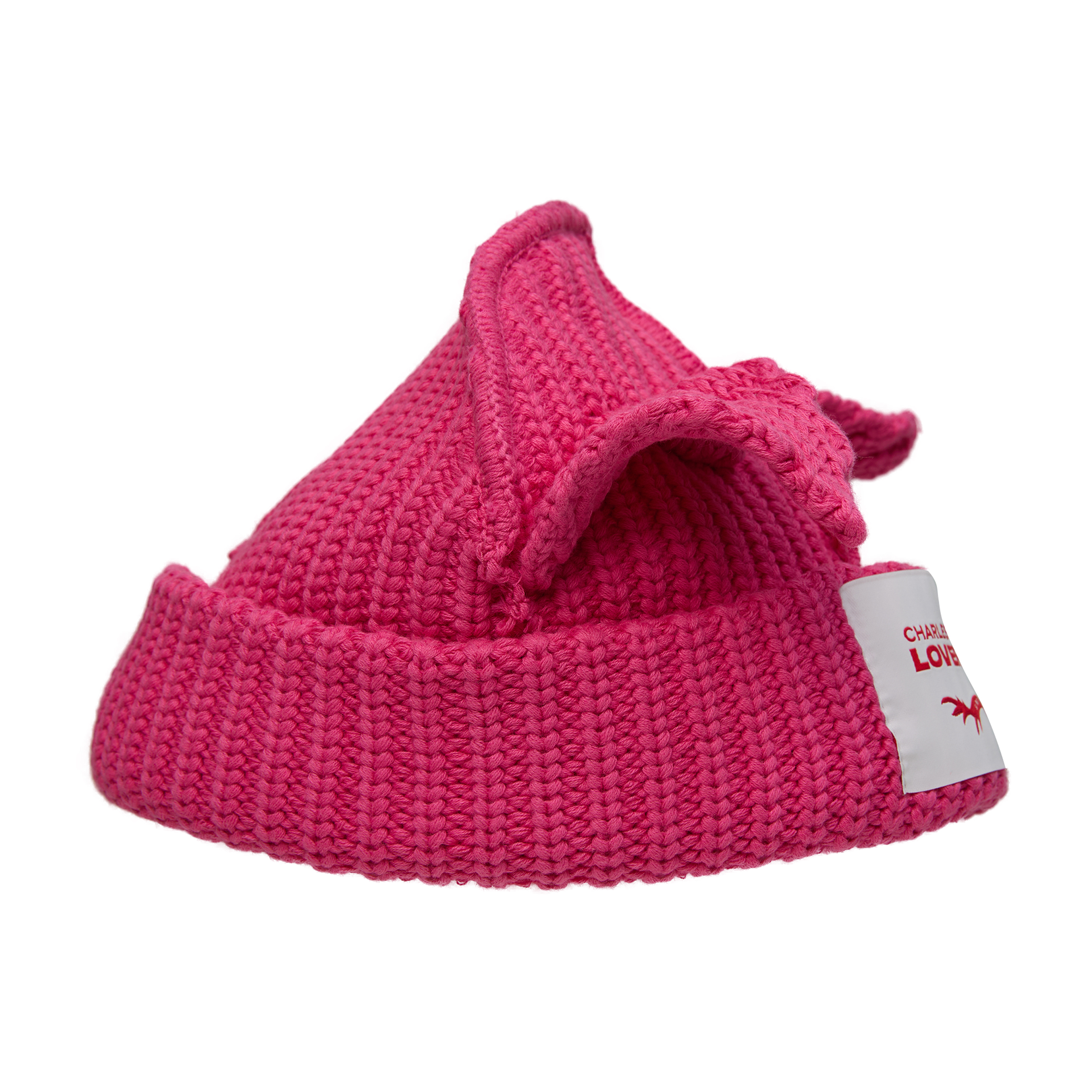 Buy CHARLES JEFFREY LOVERBOY men pink beanie with a patch for $133