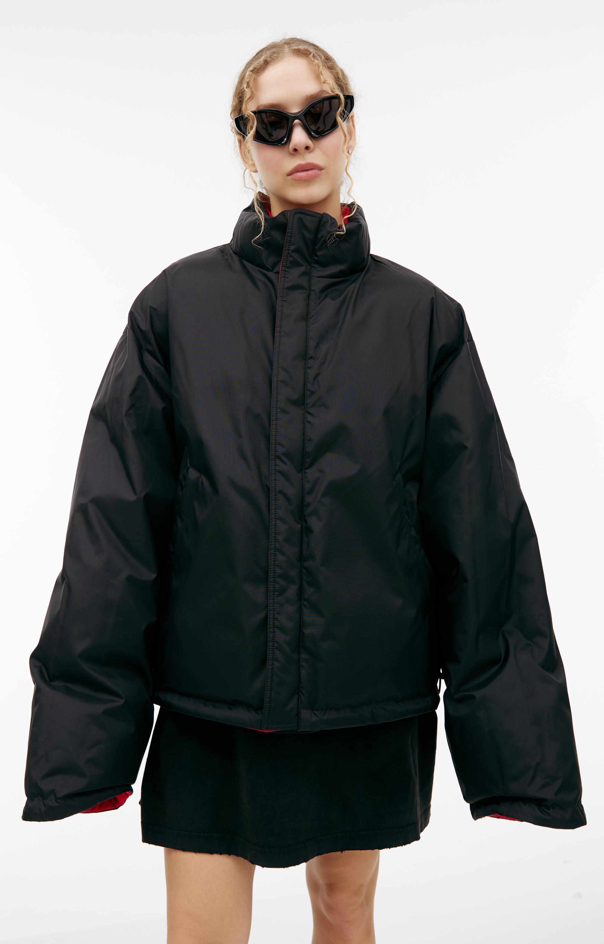 Buy Balenciaga women black two-way down jacket with zipper