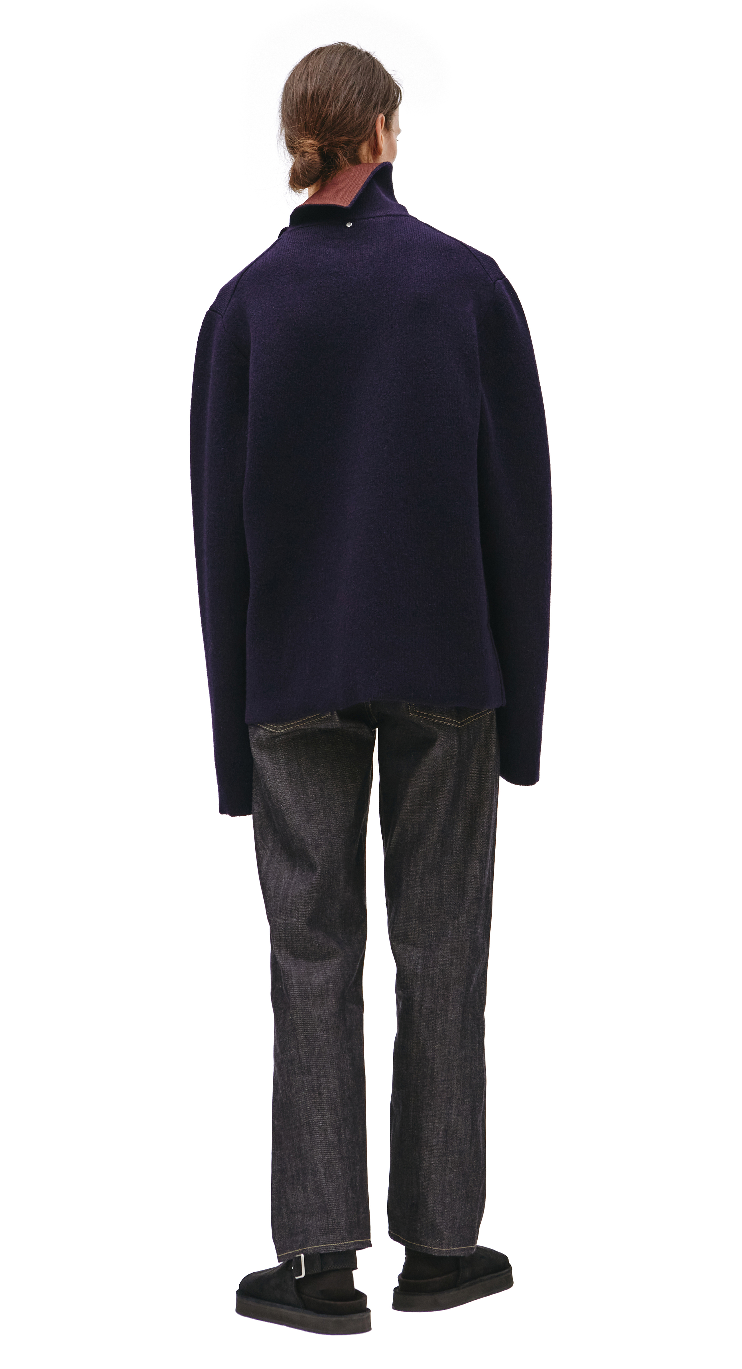 Buy OAMC men navy blue dark blue sweater with collar for $558