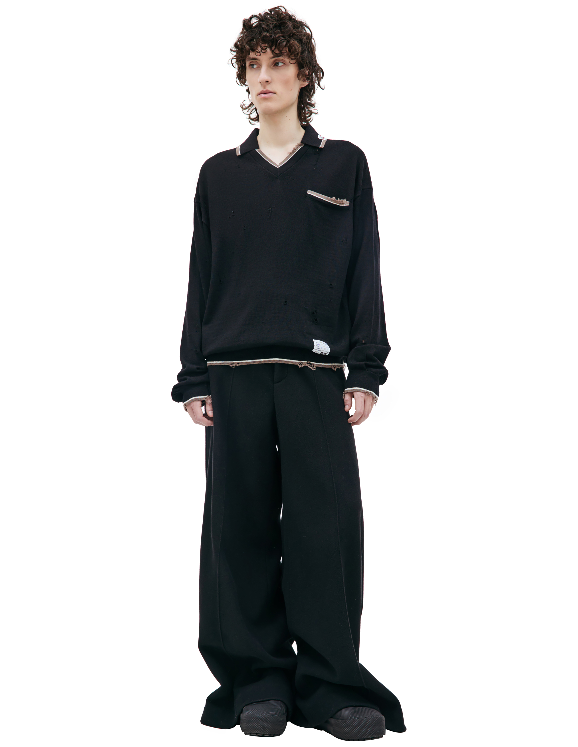 Maison Mihara Yasuhiro Distressed knit polo sweater