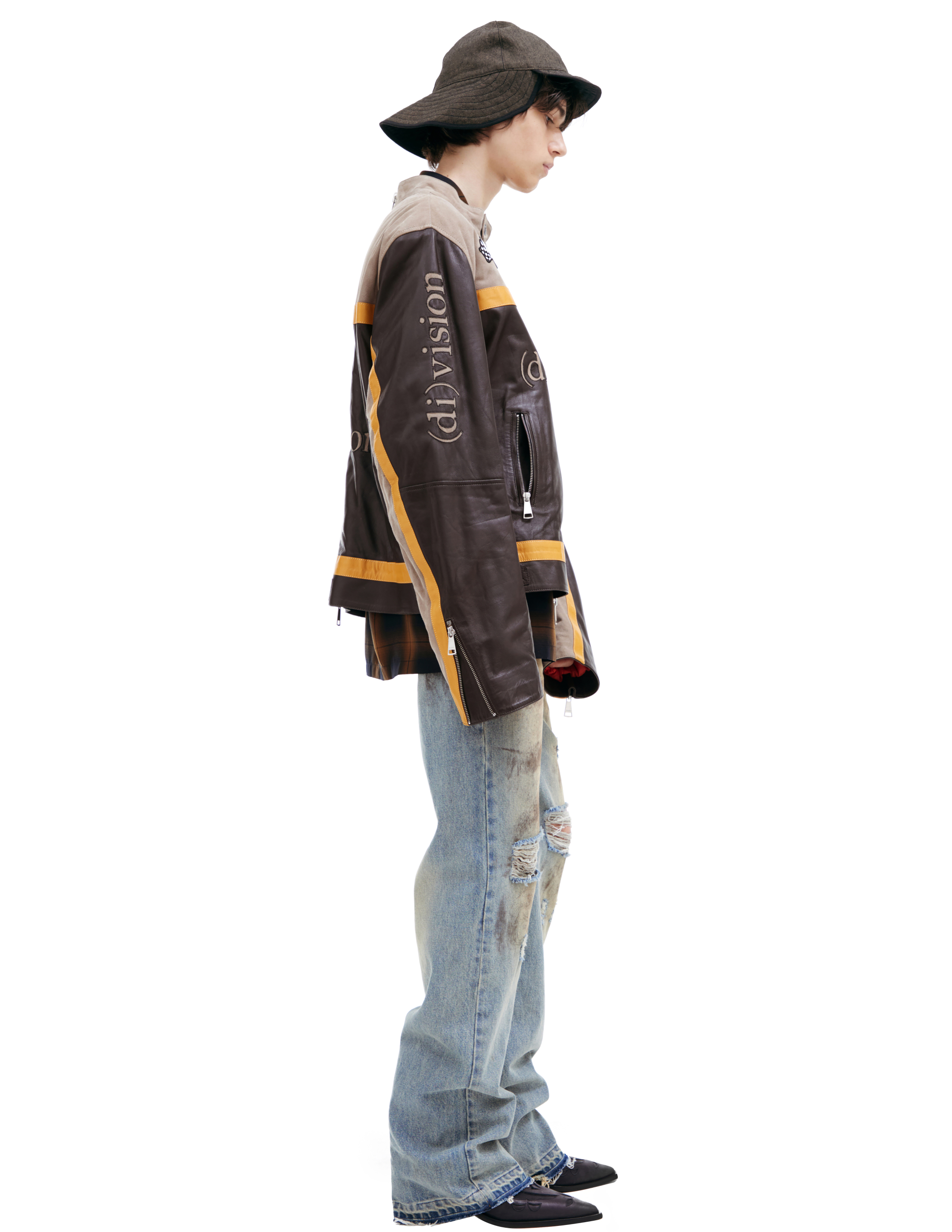 (d)ivision Leather Jacket With Logo In Brown
