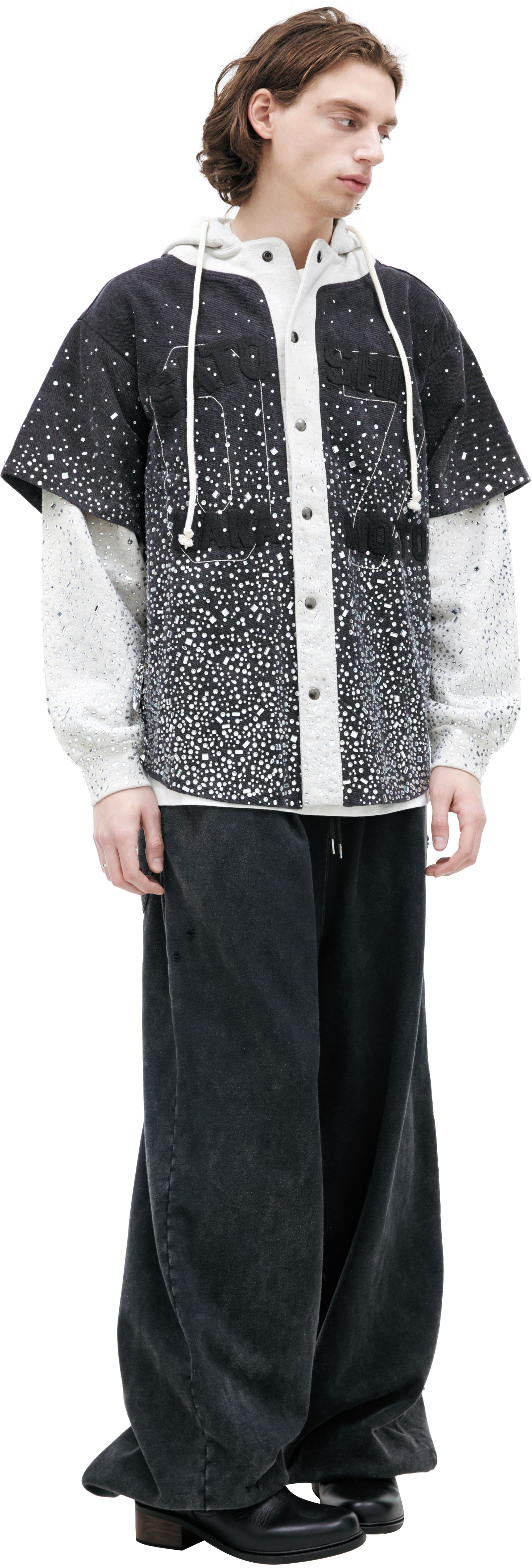 トップス lumignon Emoticon Jewel bijou hoodie Buy Satoshi Nakamoto men grey denim hoodie with rhinestones for