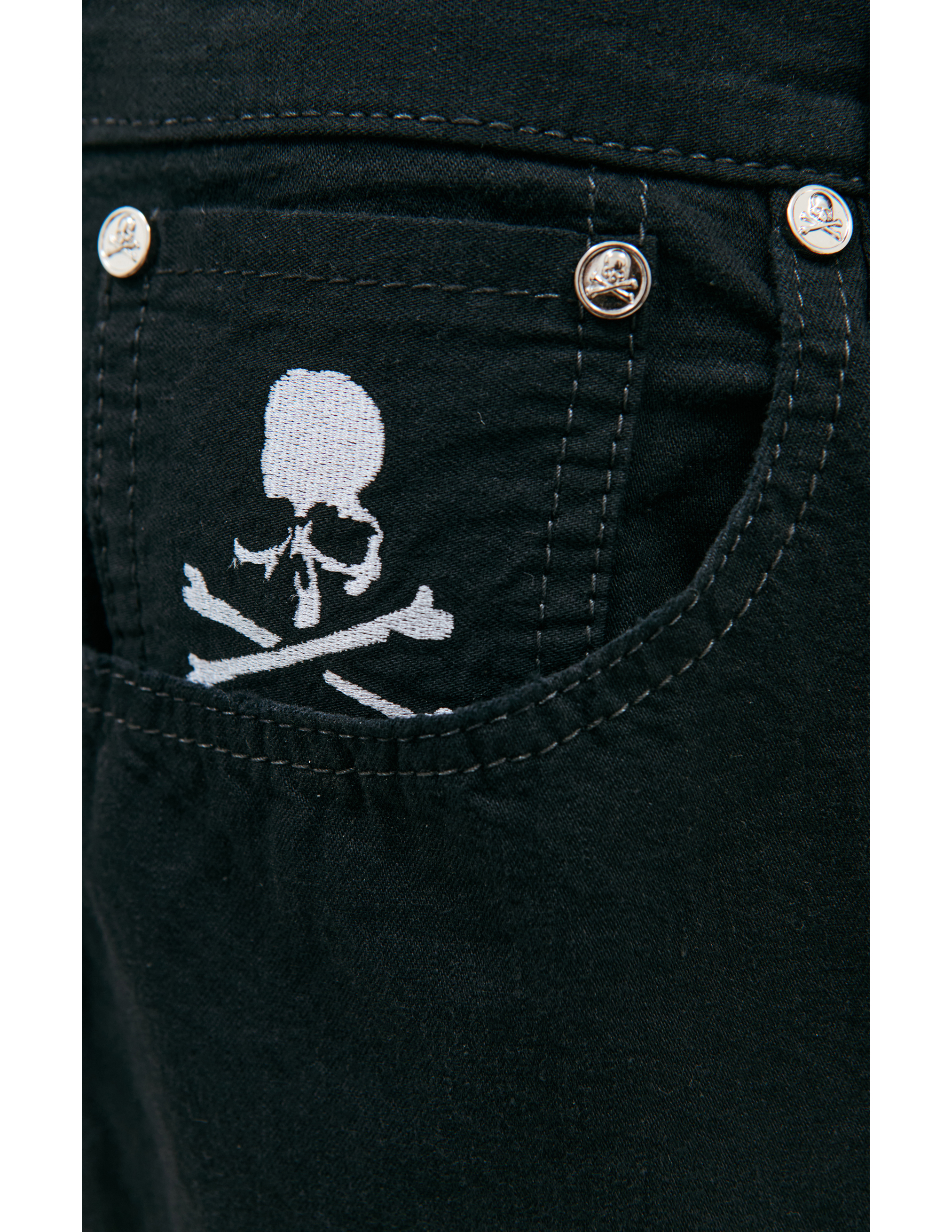 Shop Mastermind Japan Embroidered Logo Denim Shorts In Black
