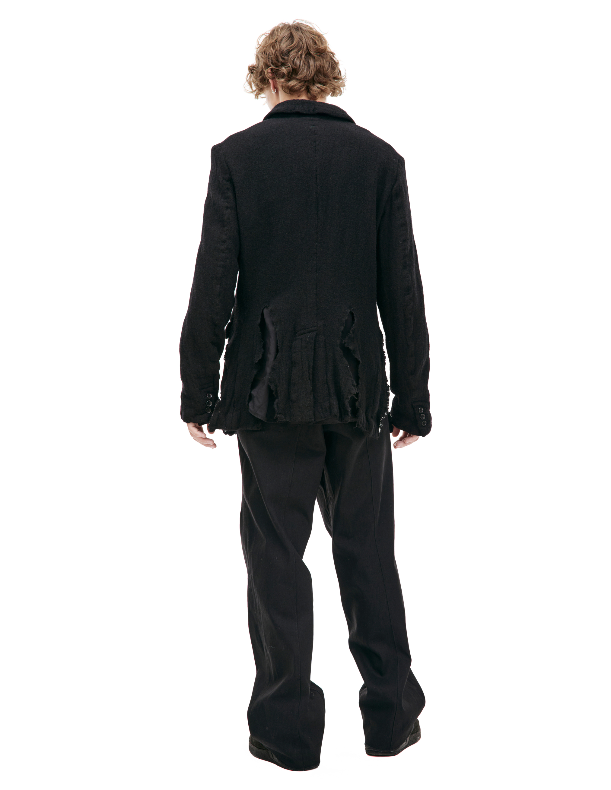 Comme Des Garçons Ripped Wool Jacket In Black