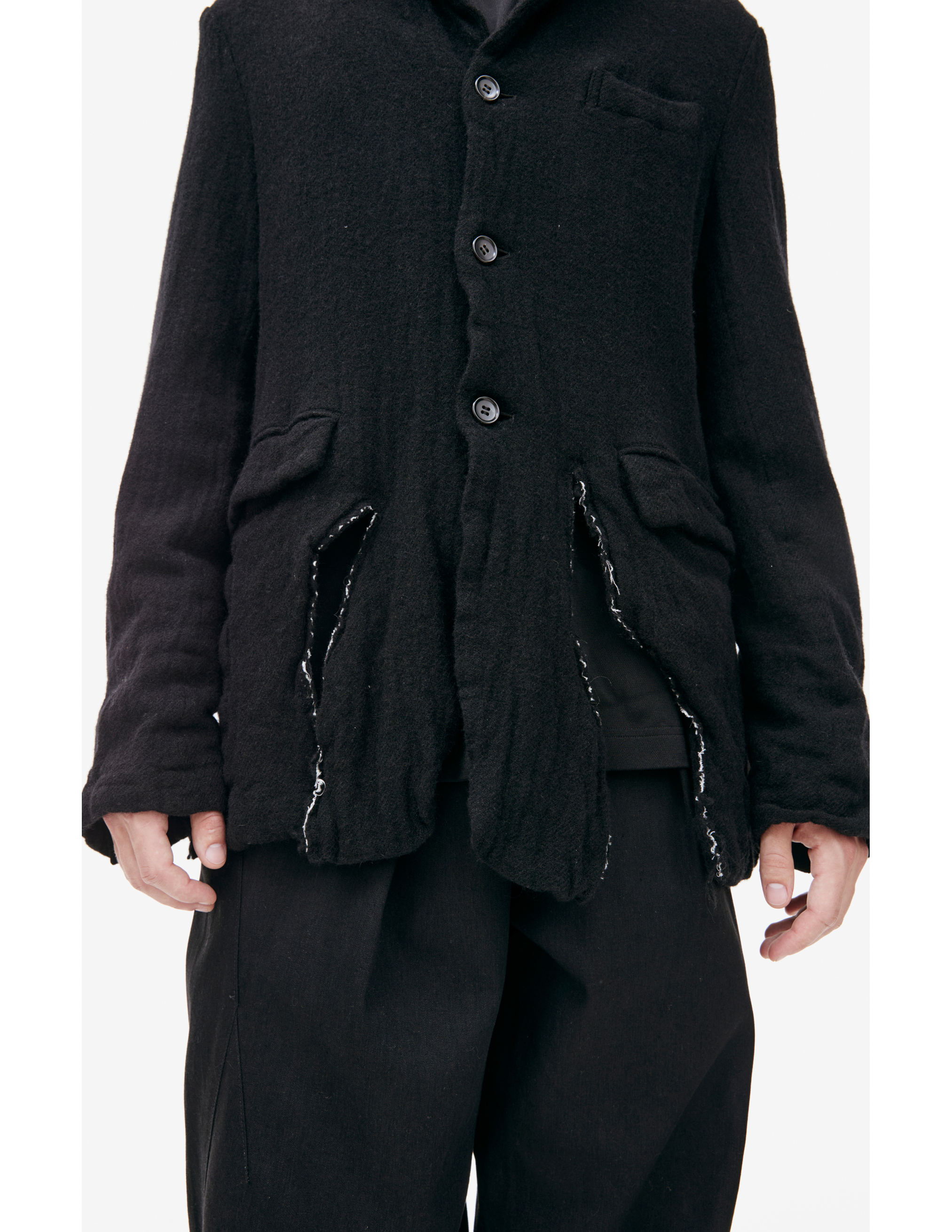 Comme Des Garçons Ripped Wool Jacket In Black