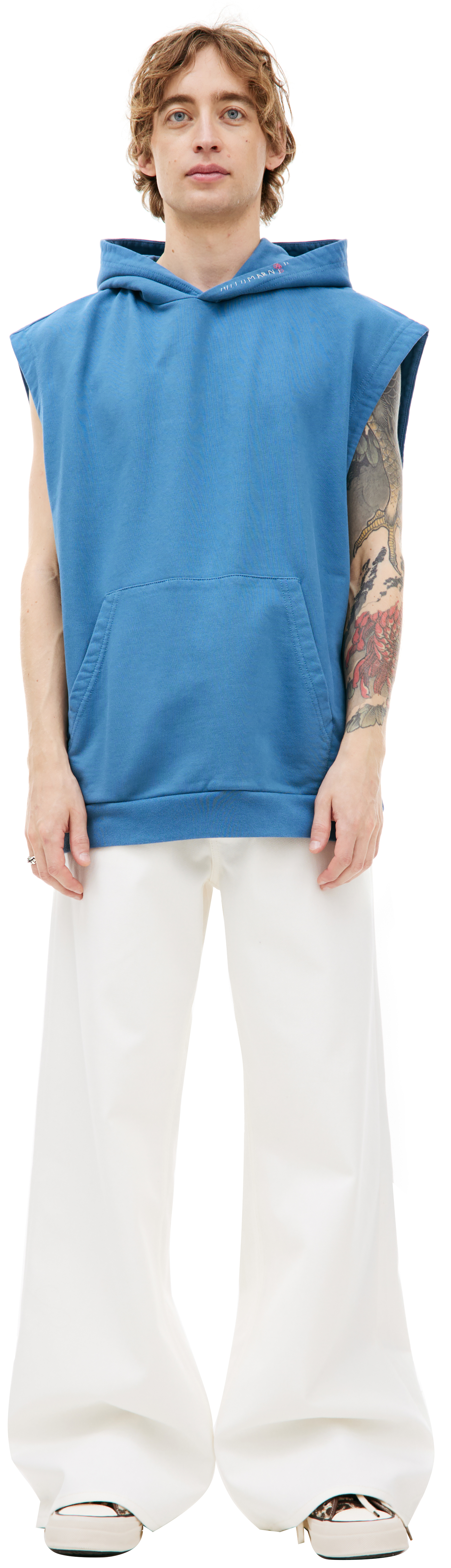 Buy Marni men blue sleeveless printed hoodie for $292 online