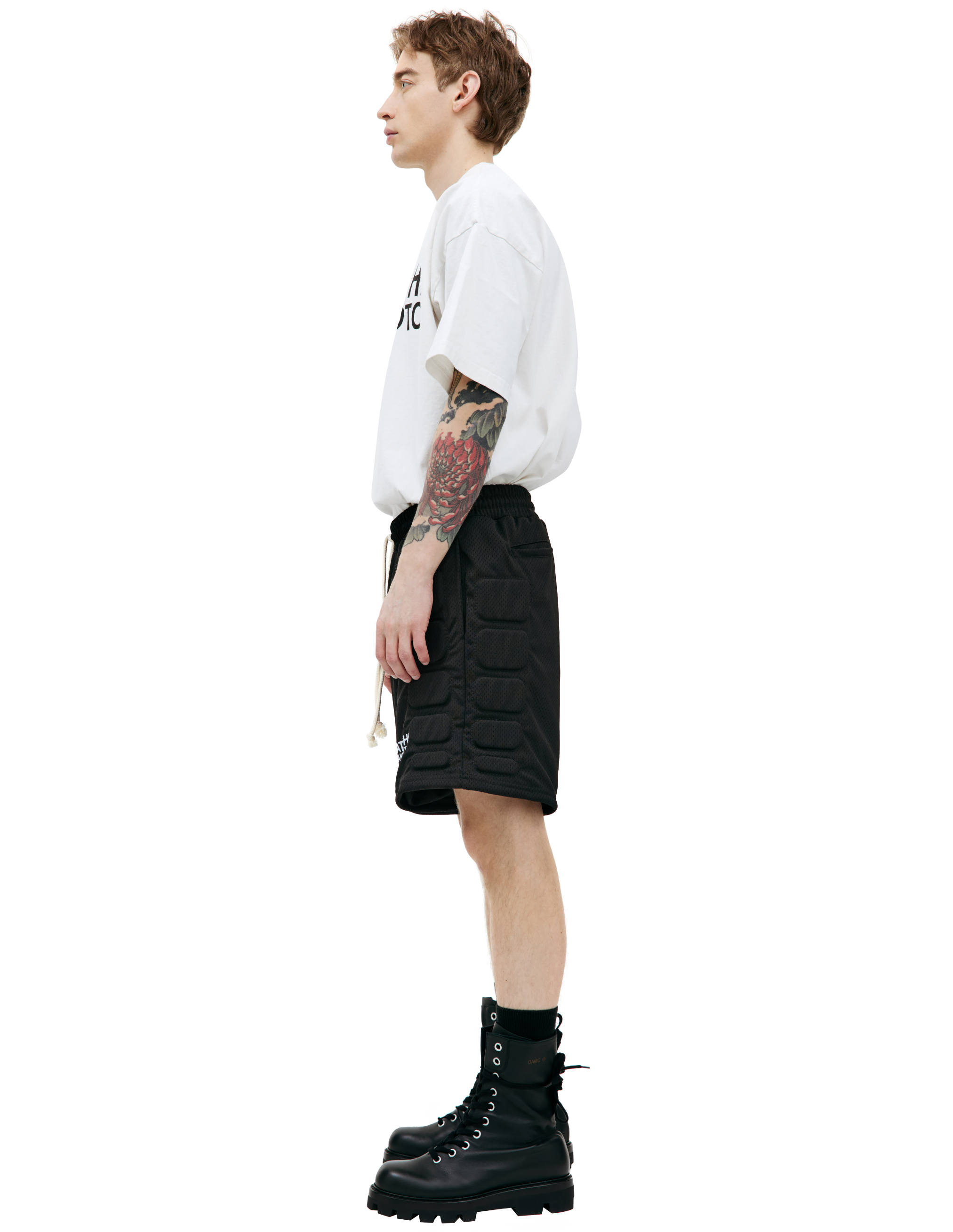 Shop Satoshi Nakamoto Mesh Moto Shorts In Black