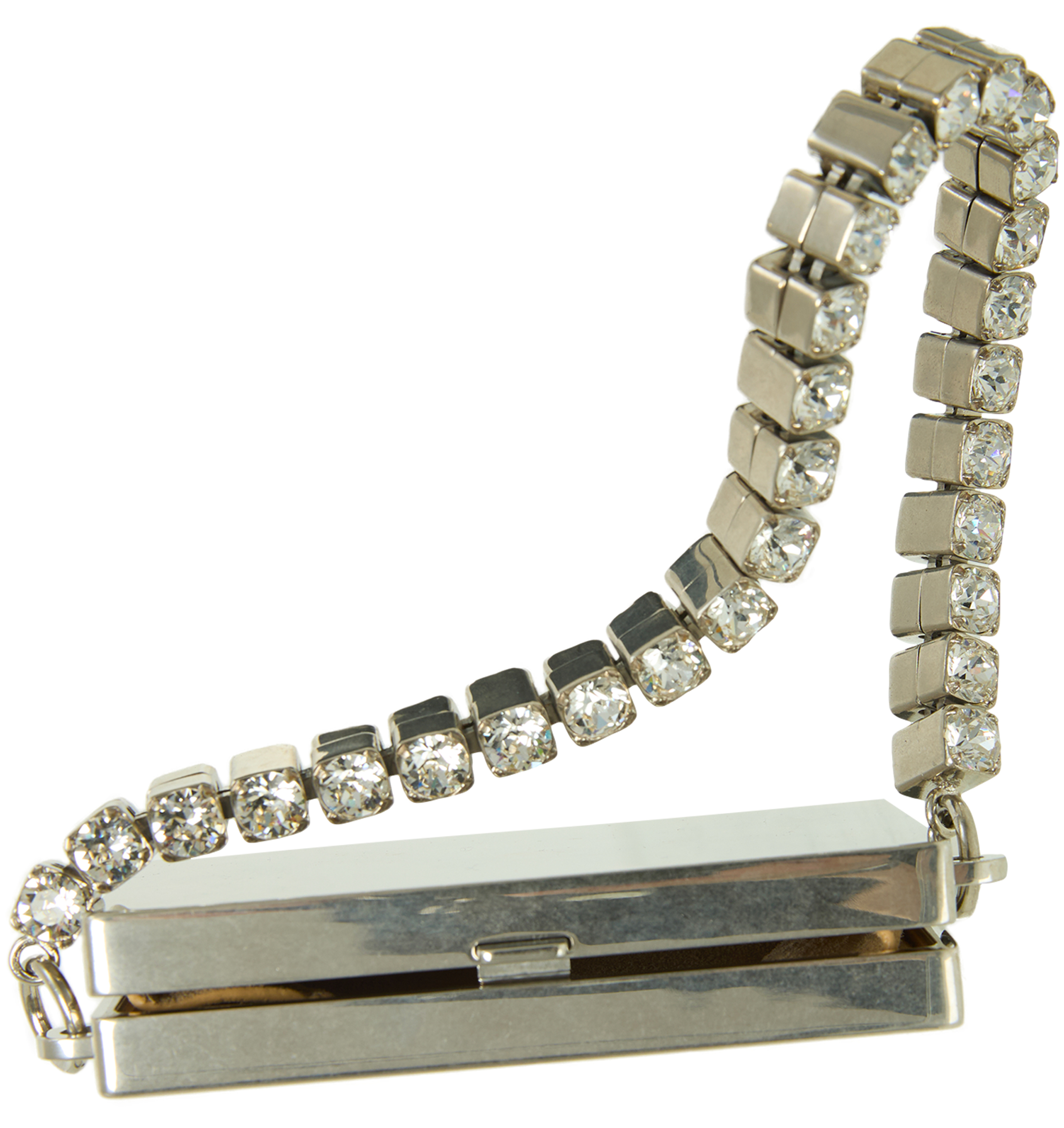 Jil Sander Mirror Clutch With Rhinestones In Silver