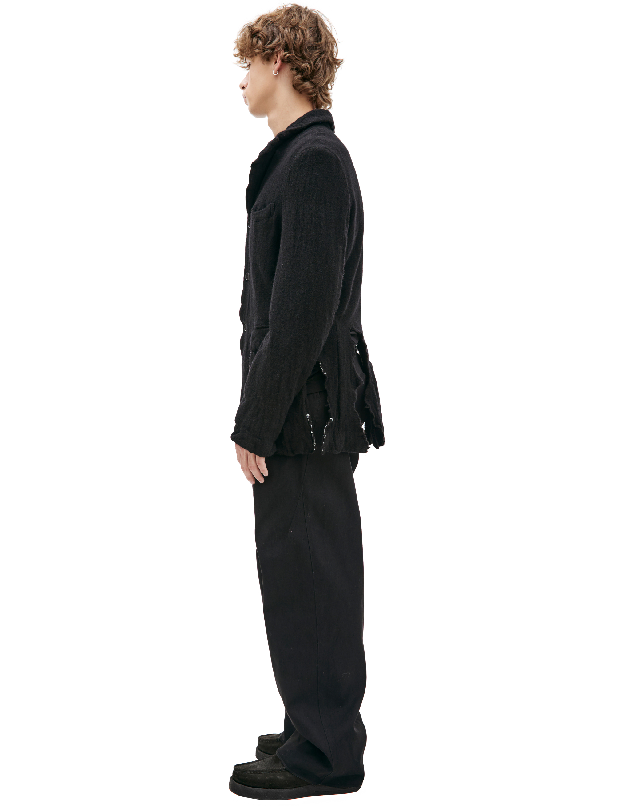 Comme Des Garçons Ripped Wool Jacket In Black