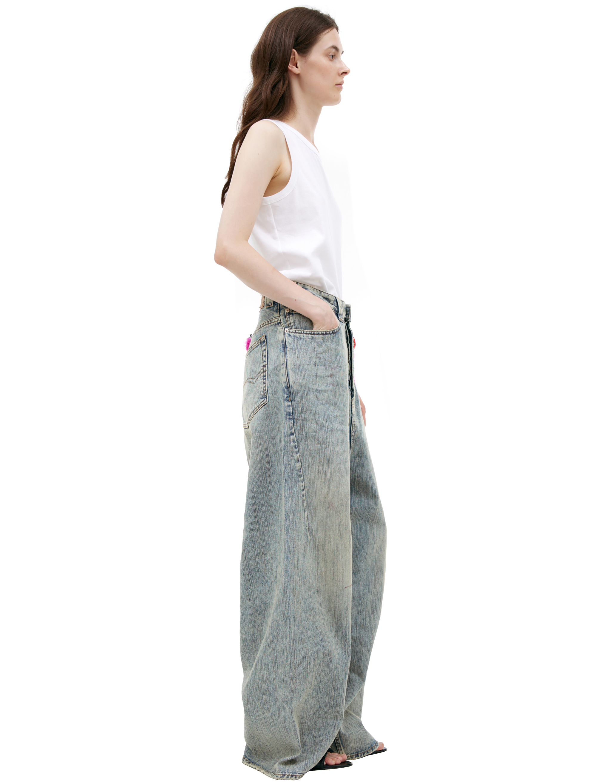 Balenciaga Wide Jeans With Keychain In Gold