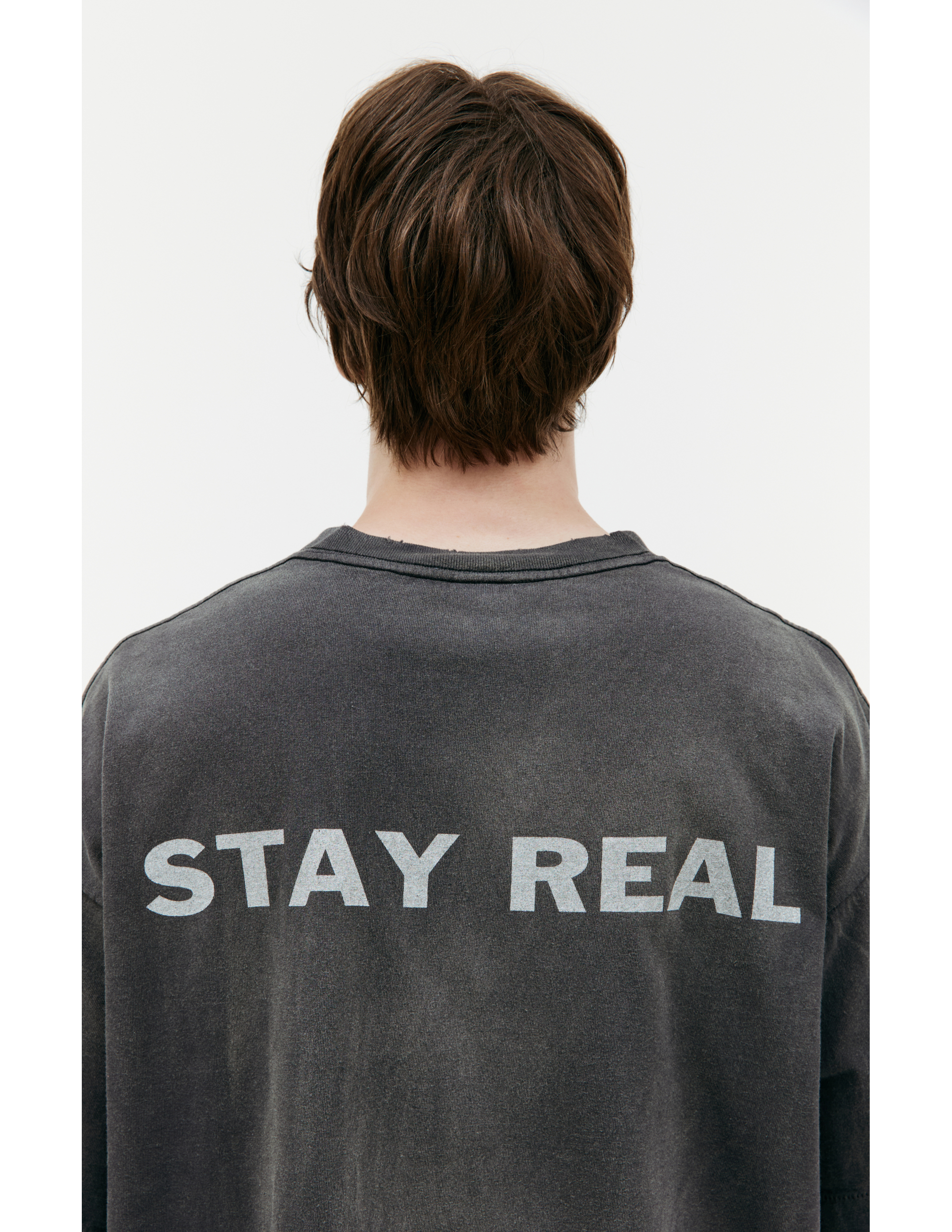 Shop Saint Mxxxxxx Stay Real Printed T-shirt In Grey