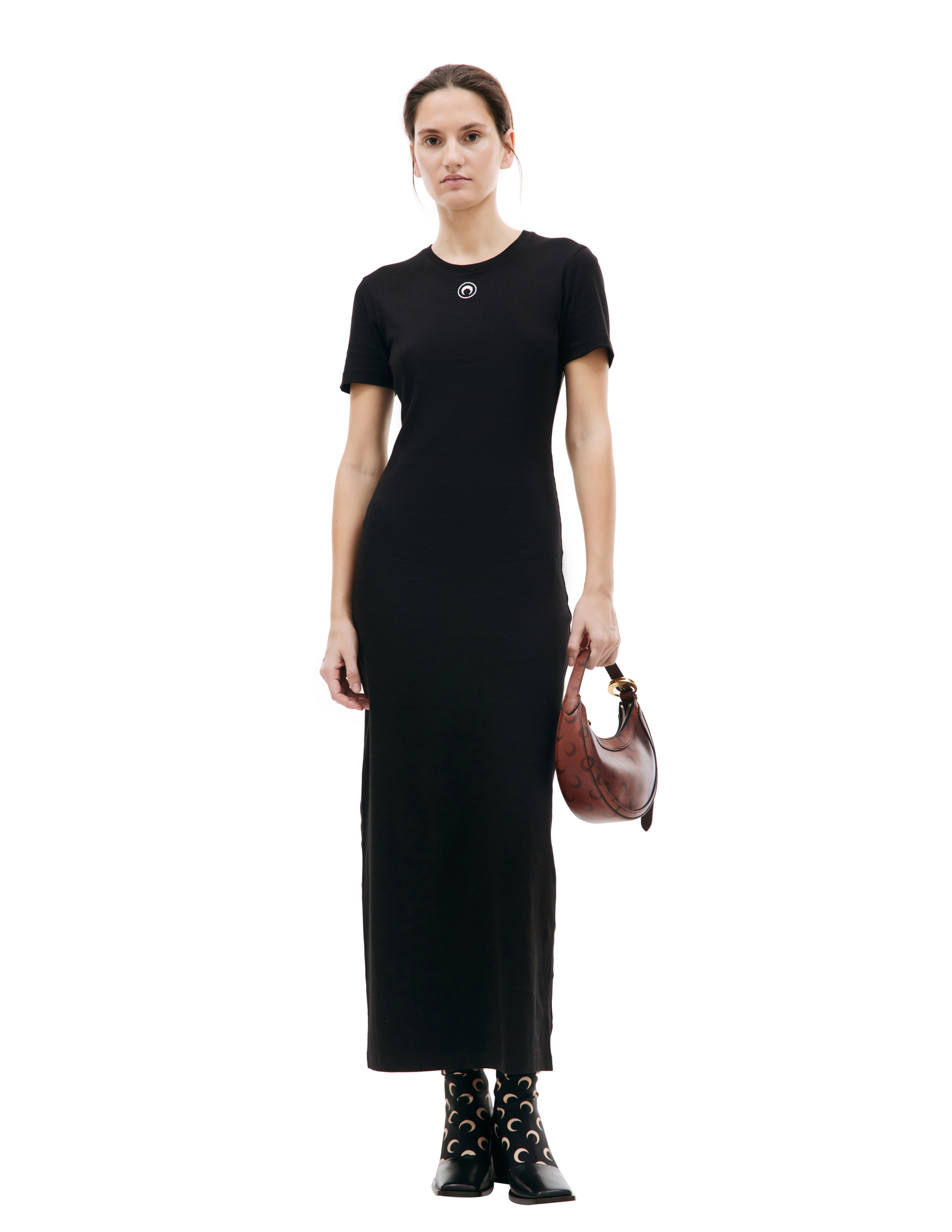 Shop Marine Serre Embroidered Logo Maxi Dress In Black