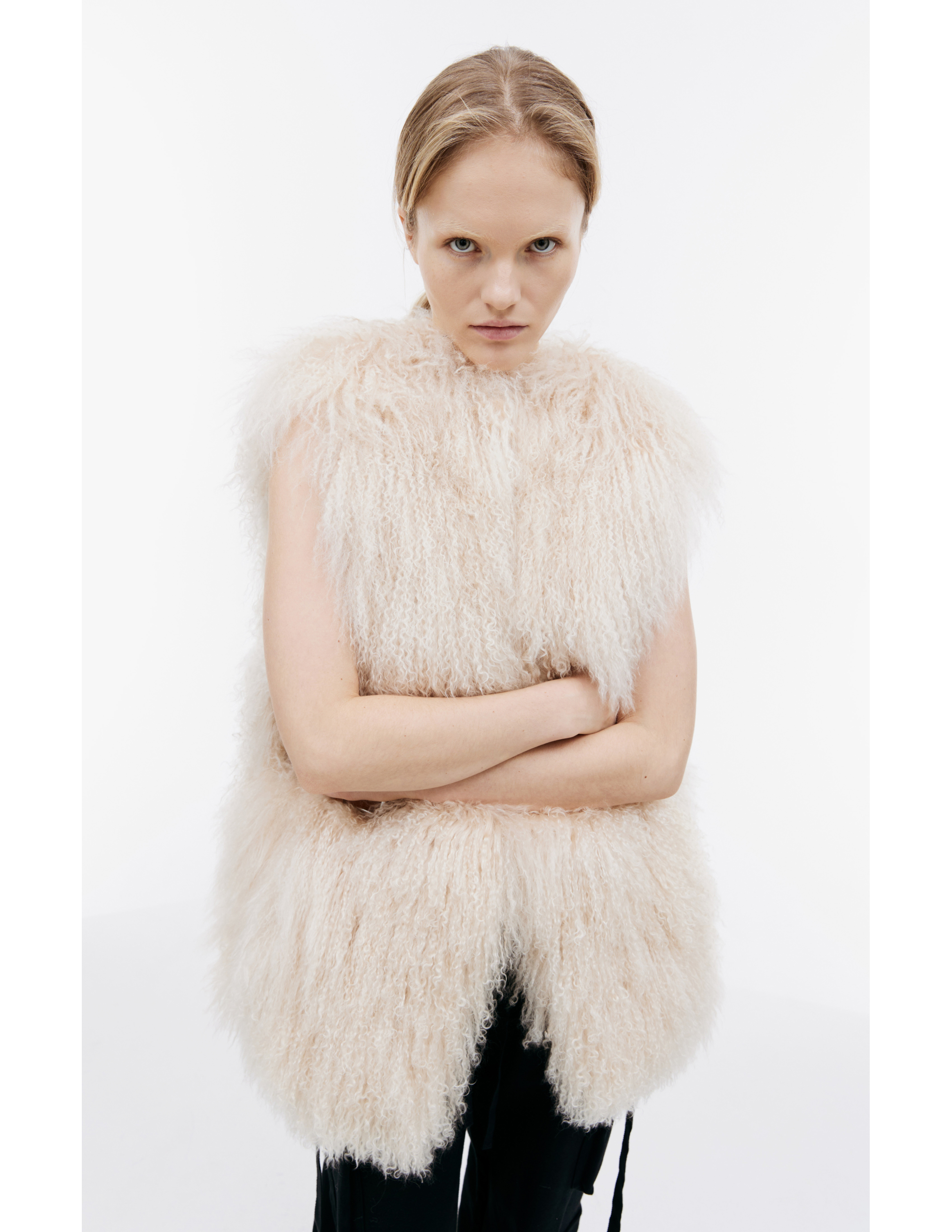 Shop Blumarine Belted Fur Vest In Beige