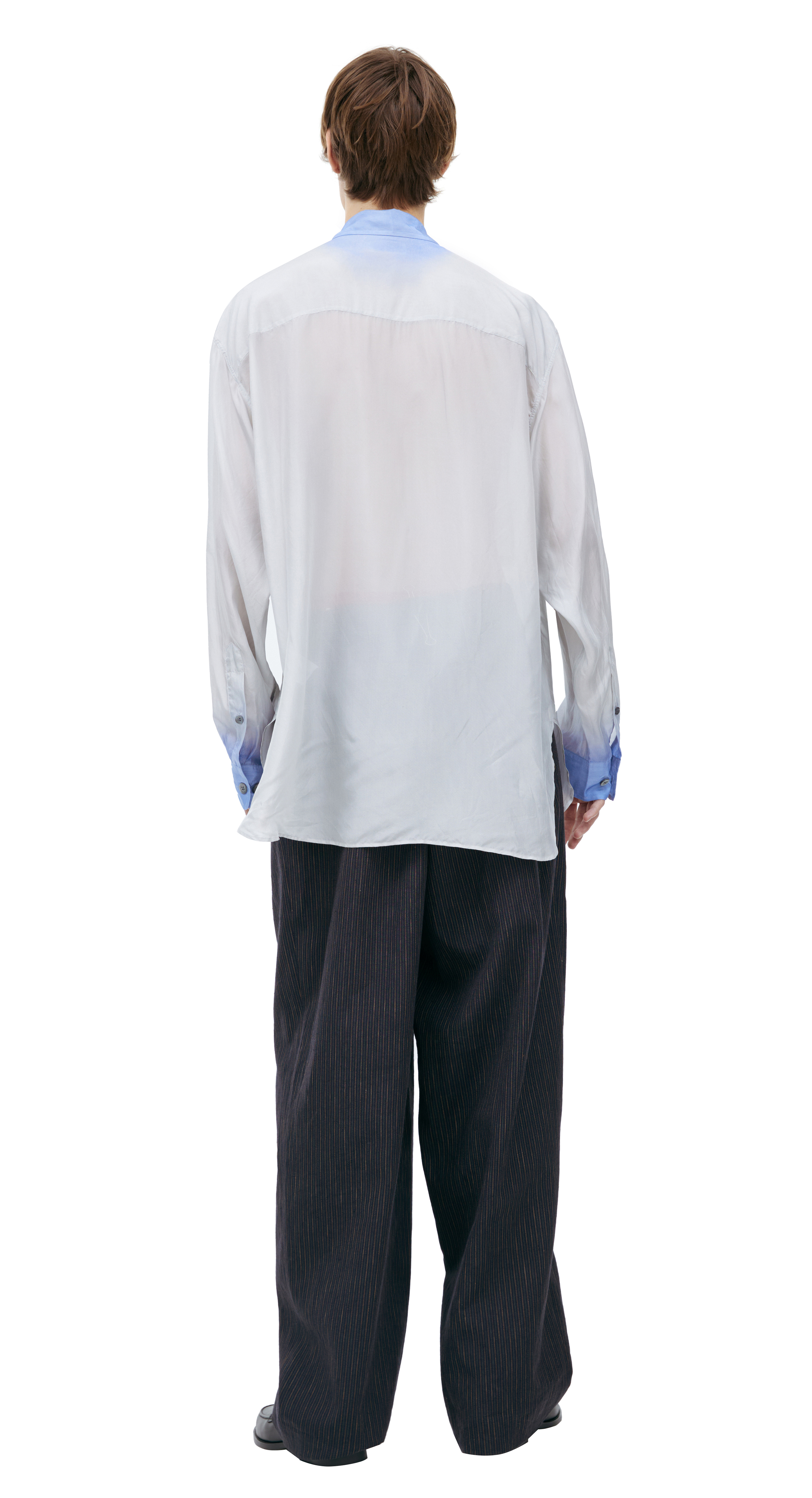 Buy Dries Van Noten men grey gradient silk shirt for $513