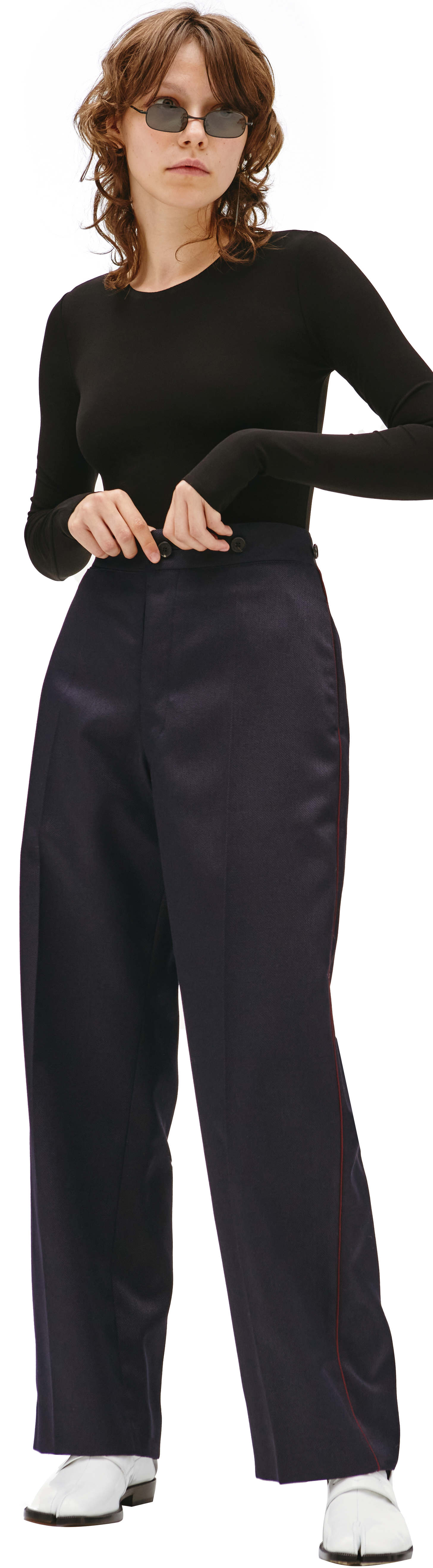 Buy Maison Margiela women navy blue straight leg trousers