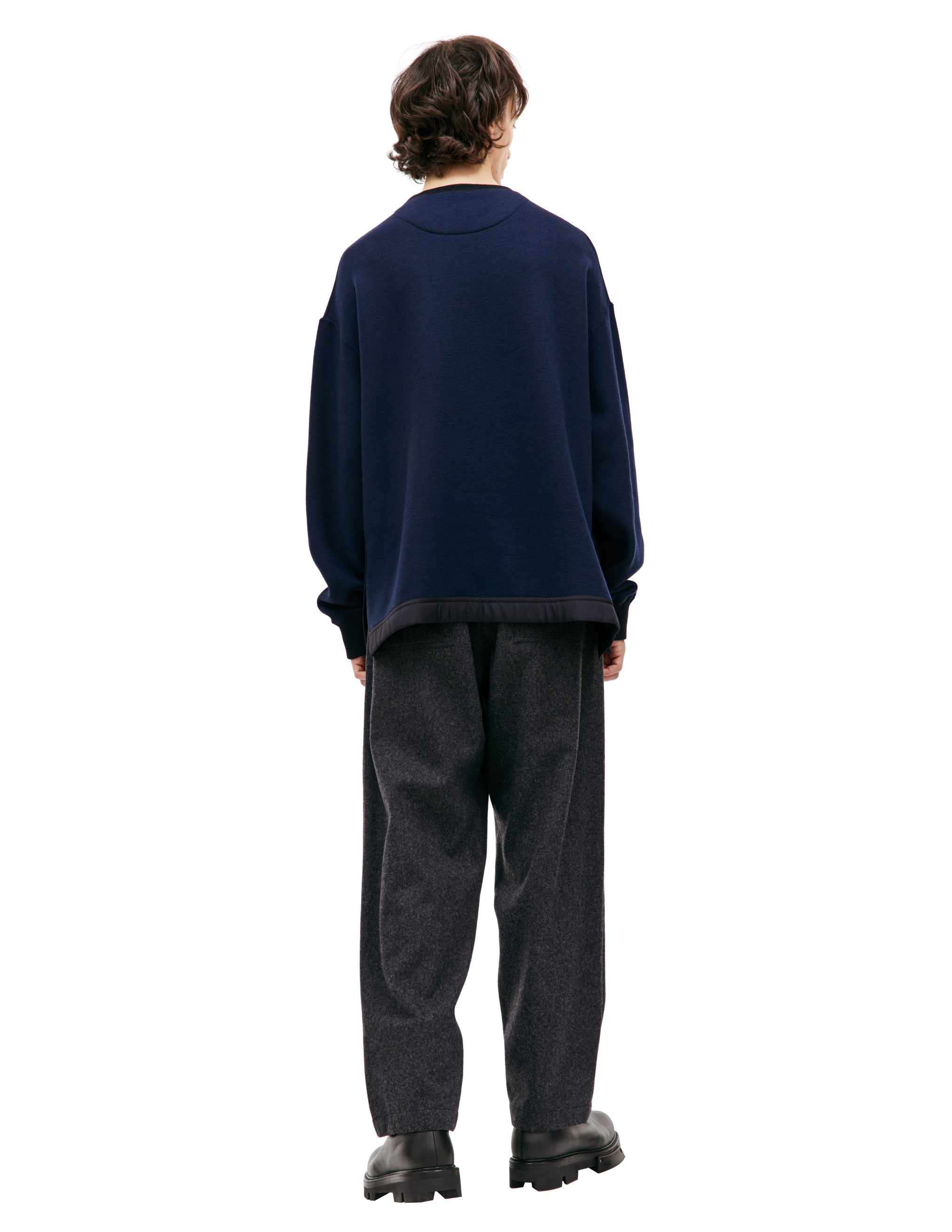 Shop Jil Sander Combo Sweatshirt With Slits In Navy Blue