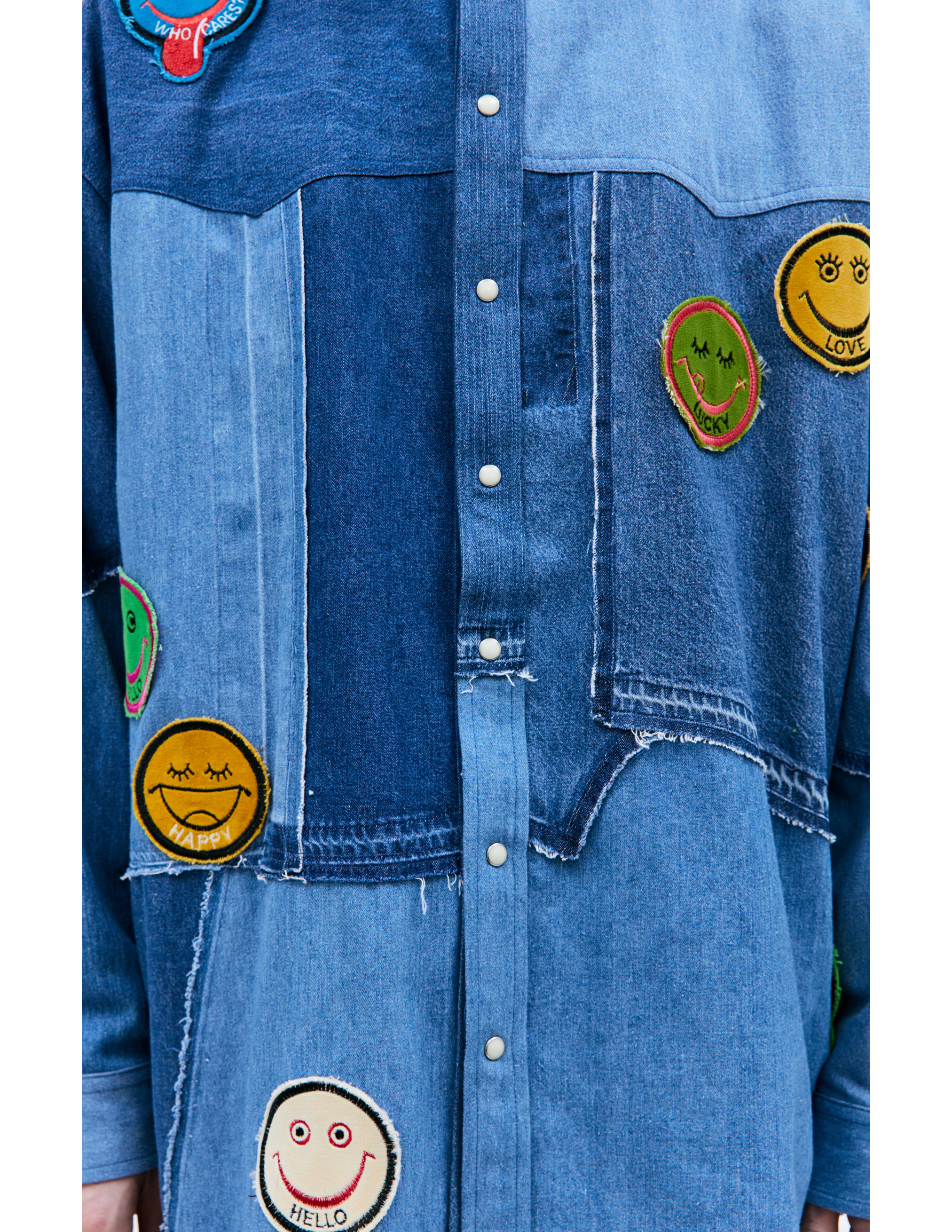 Shop Children Of The Discordance Patchwork Denim Shirt In Blue