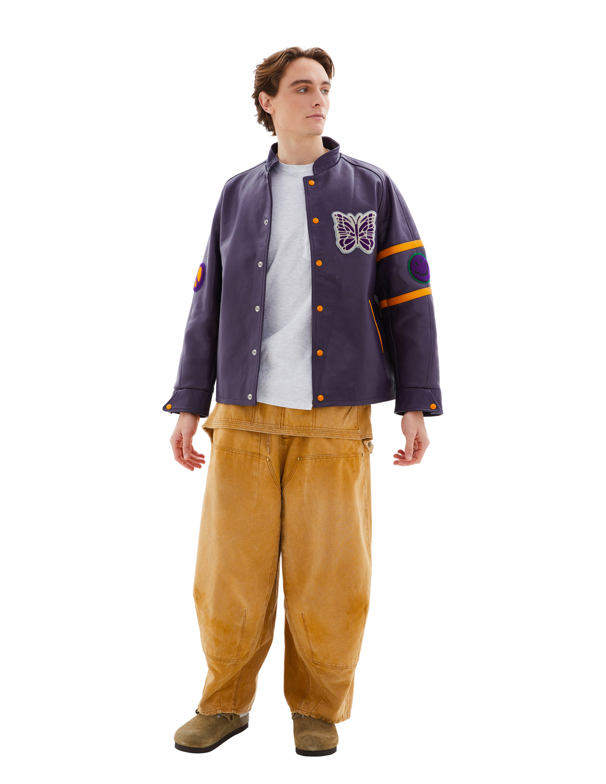 Needles Logo Leather Jacket In Purple