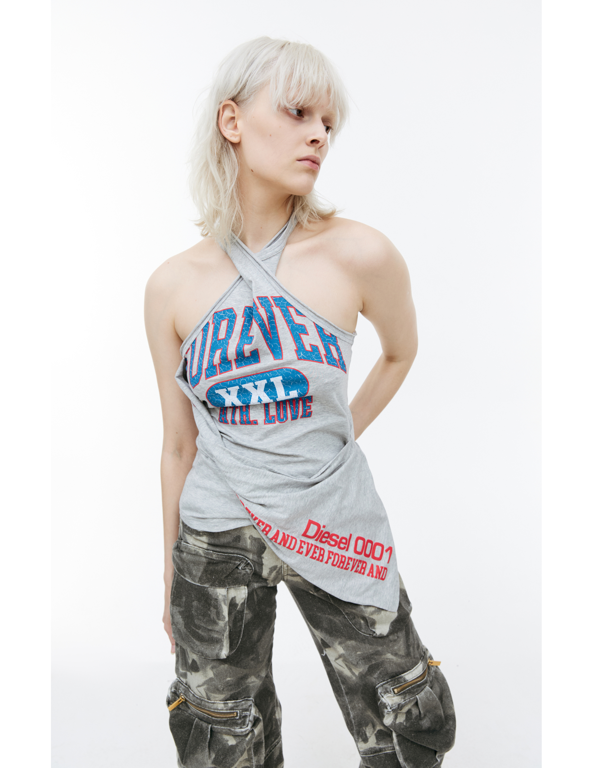 Shop Diesel 't-zelie' Tank Top With Twisted Front In Grey